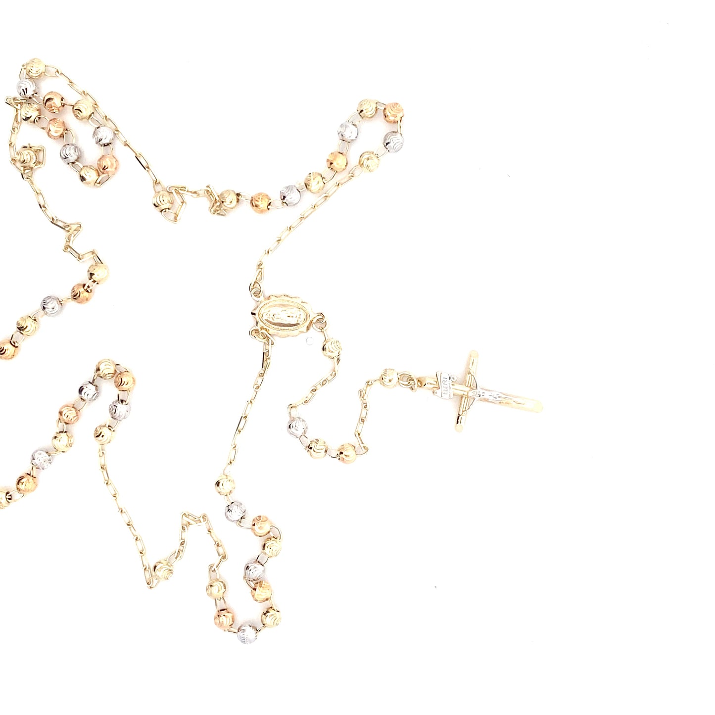 14K Tri Color Diamond Cut Beaded Rosary