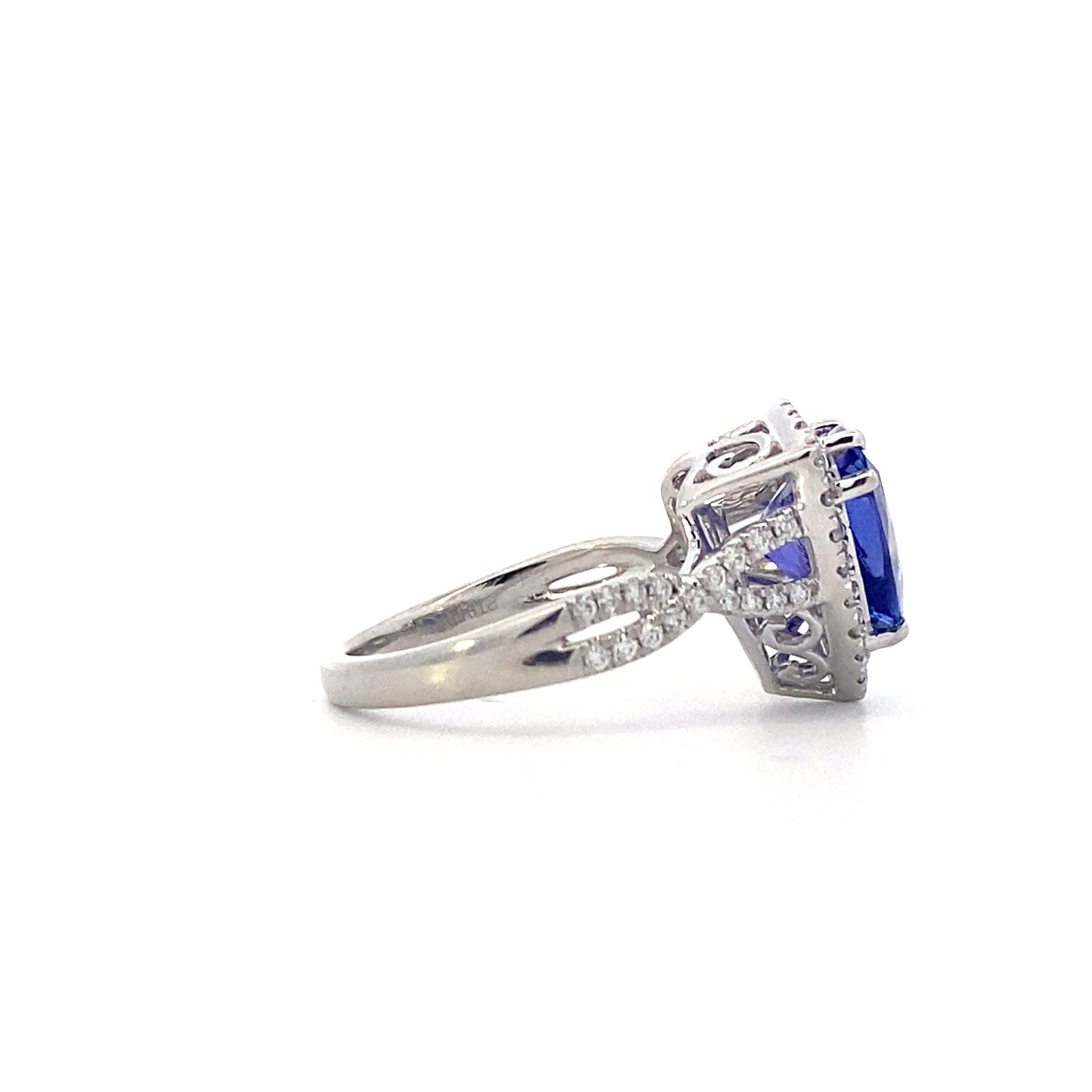 Platinum Diamond & Trillion Tanzanite Women's Ring - 0.47ct