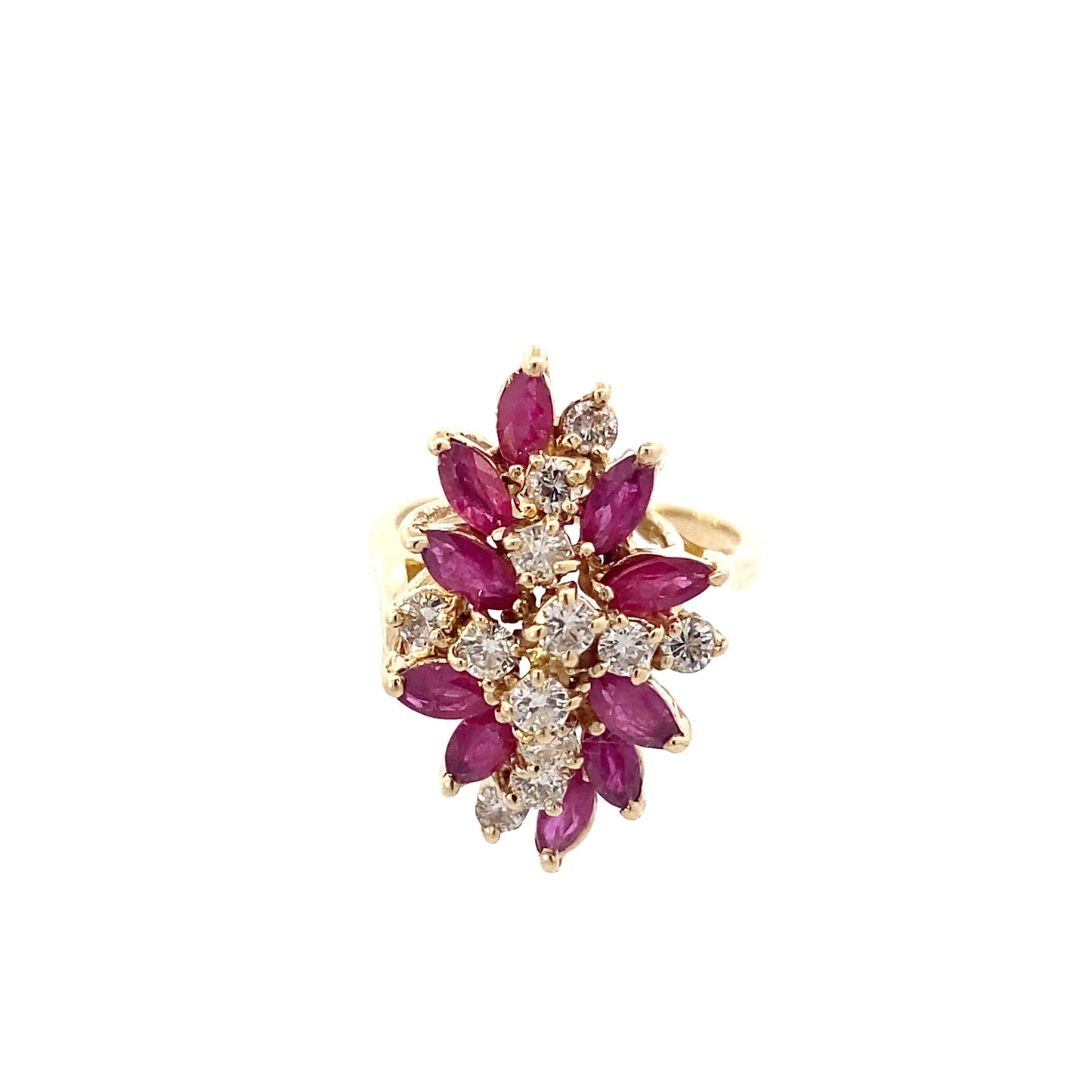 14K Yellow Gold Diamond & Ruby Women's Ring - 0.62ct