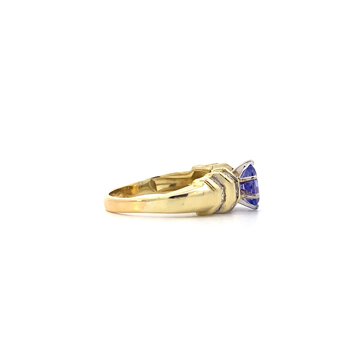 18K Yellow Gold Tanzanite & Diamond Women's Ring - 0.72ct