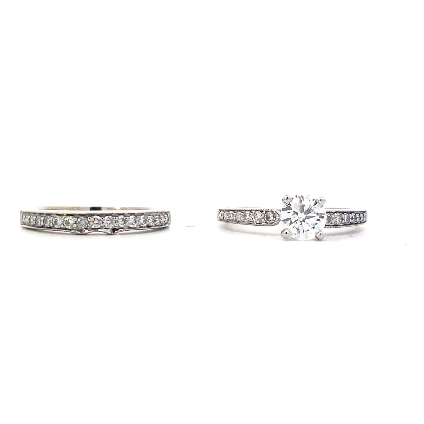 14K White Gold Diamond Women's Engagement & Wedding Ring Set - 0.96ct