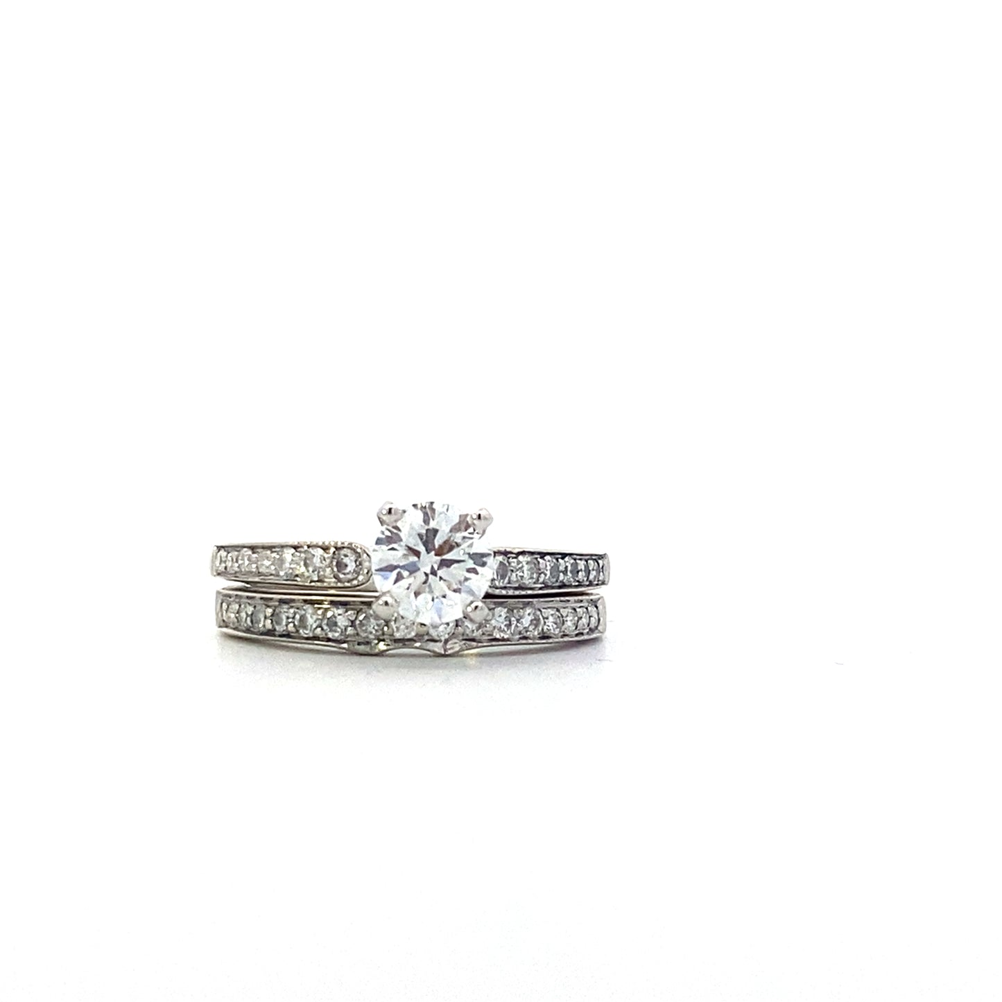 14K White Gold Diamond Women's Engagement & Wedding Ring Set - 0.96ct