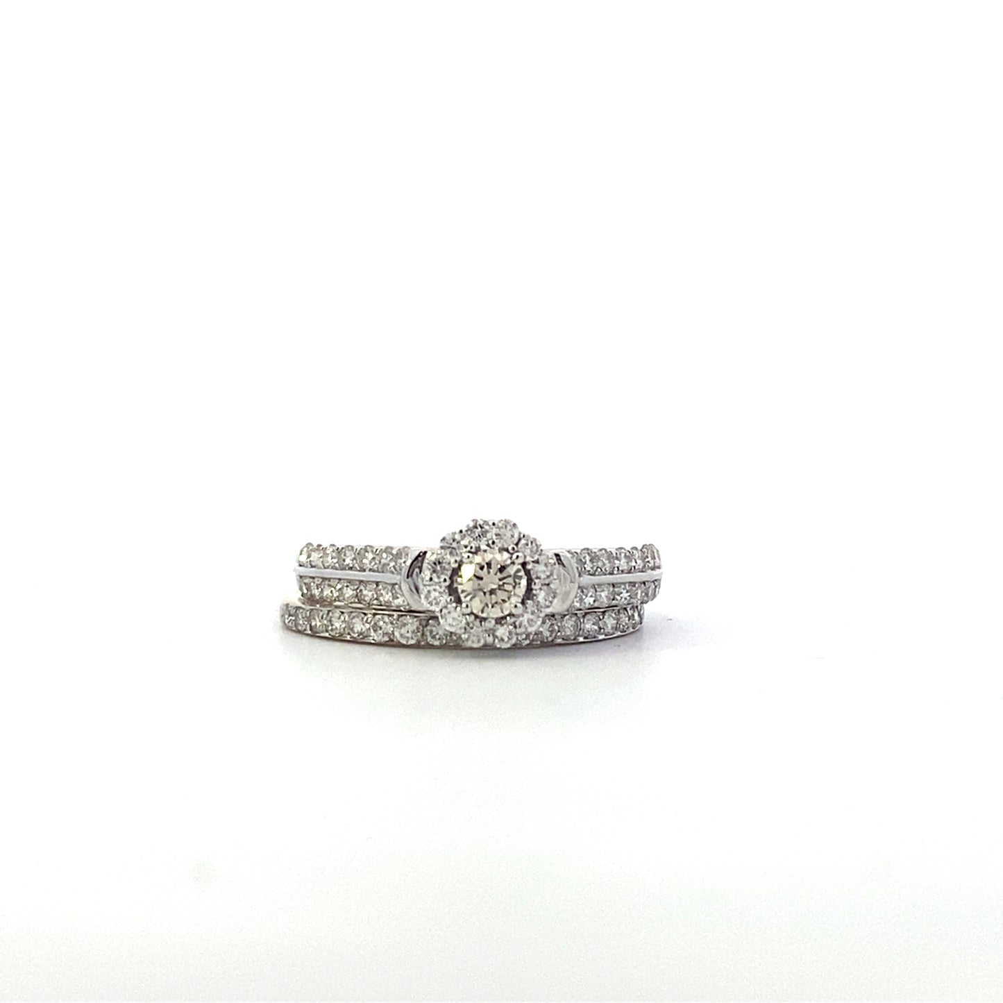 14K White Gold Diamond Women's Engagement & Wedding Ring Set - 0.82ct