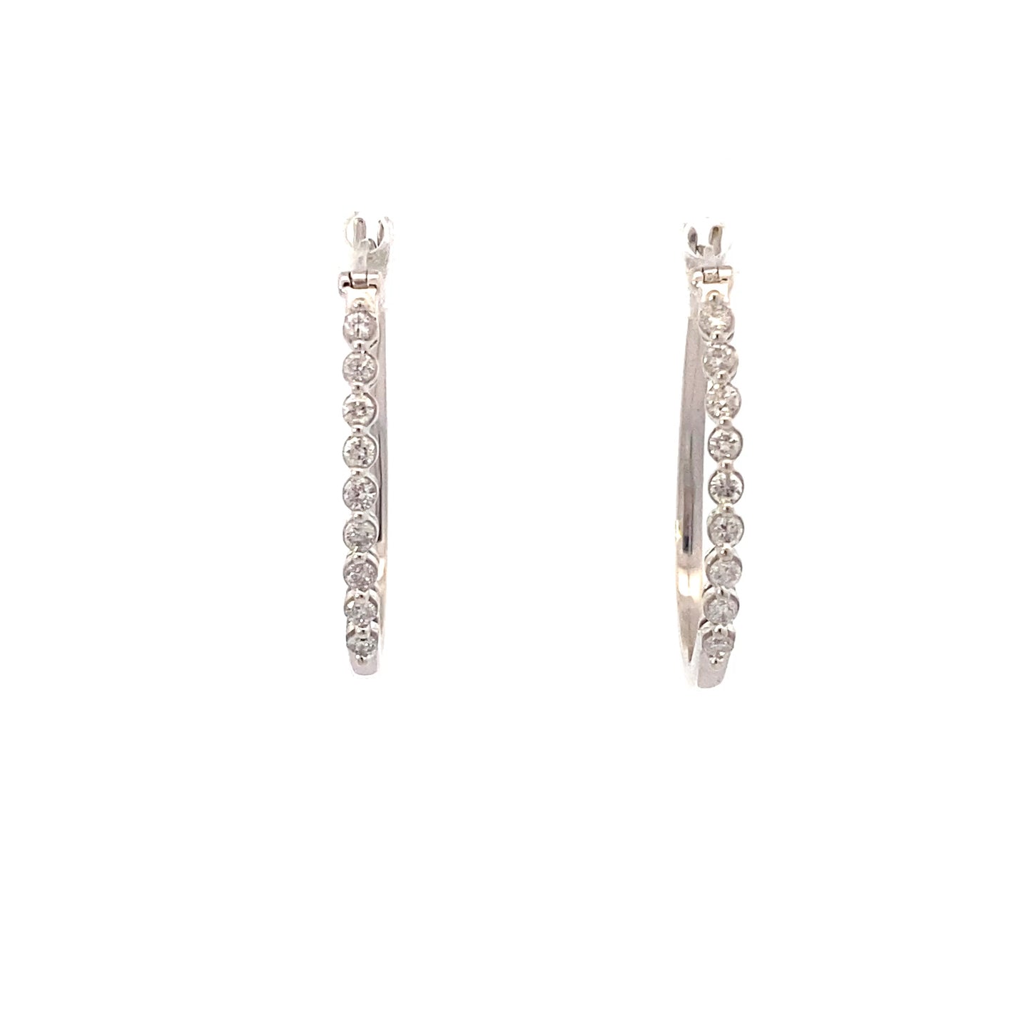 14K White Gold Diamond Oval Hoop Earrings - 0.18ct