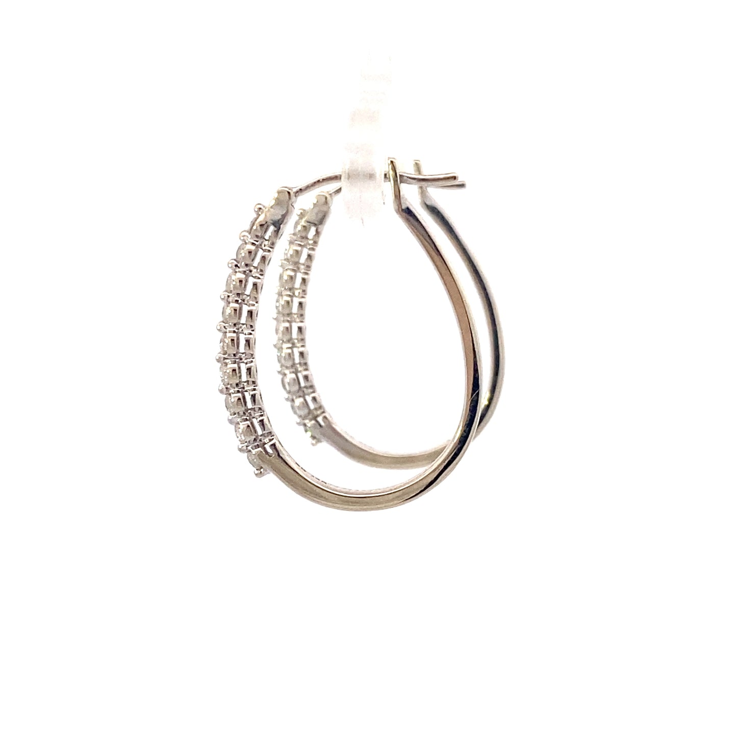 14K White Gold Diamond Oval Hoop Earrings - 0.18ct