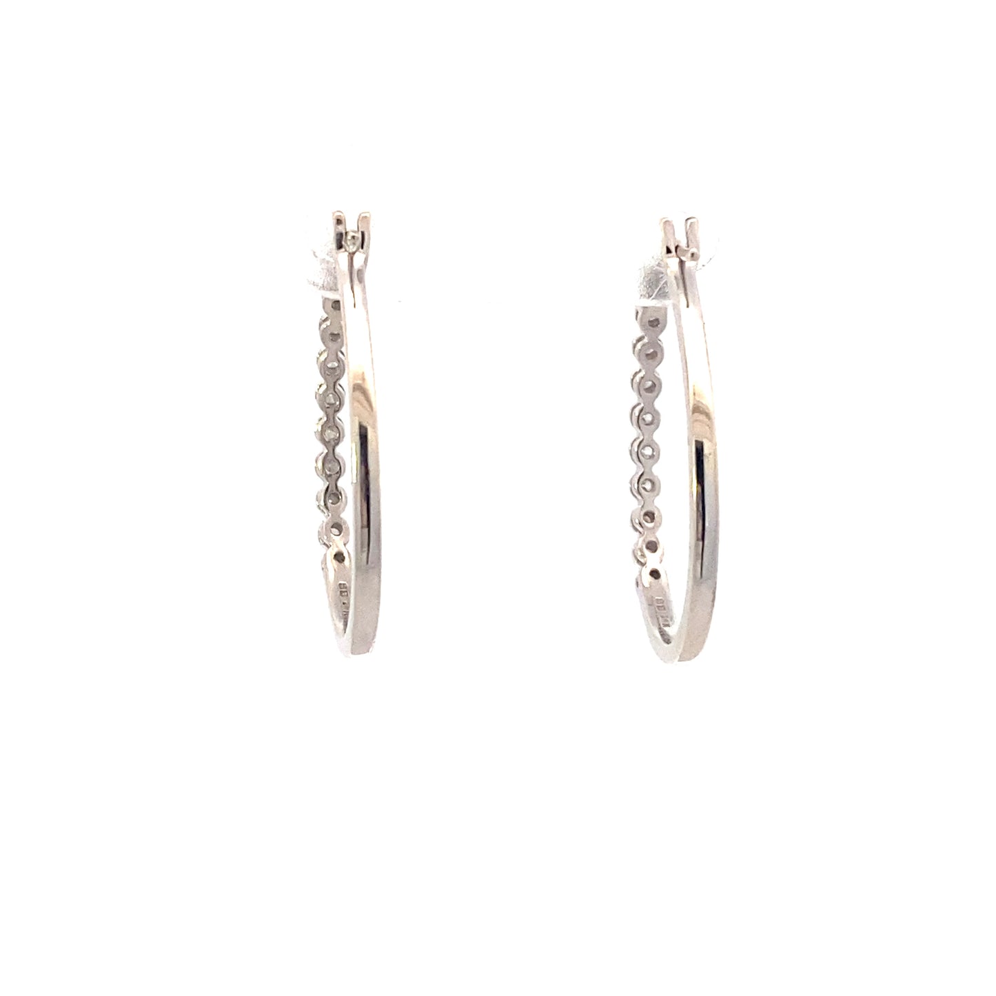 14K White Gold Diamond Oval Hoop Earrings - 0.18ct