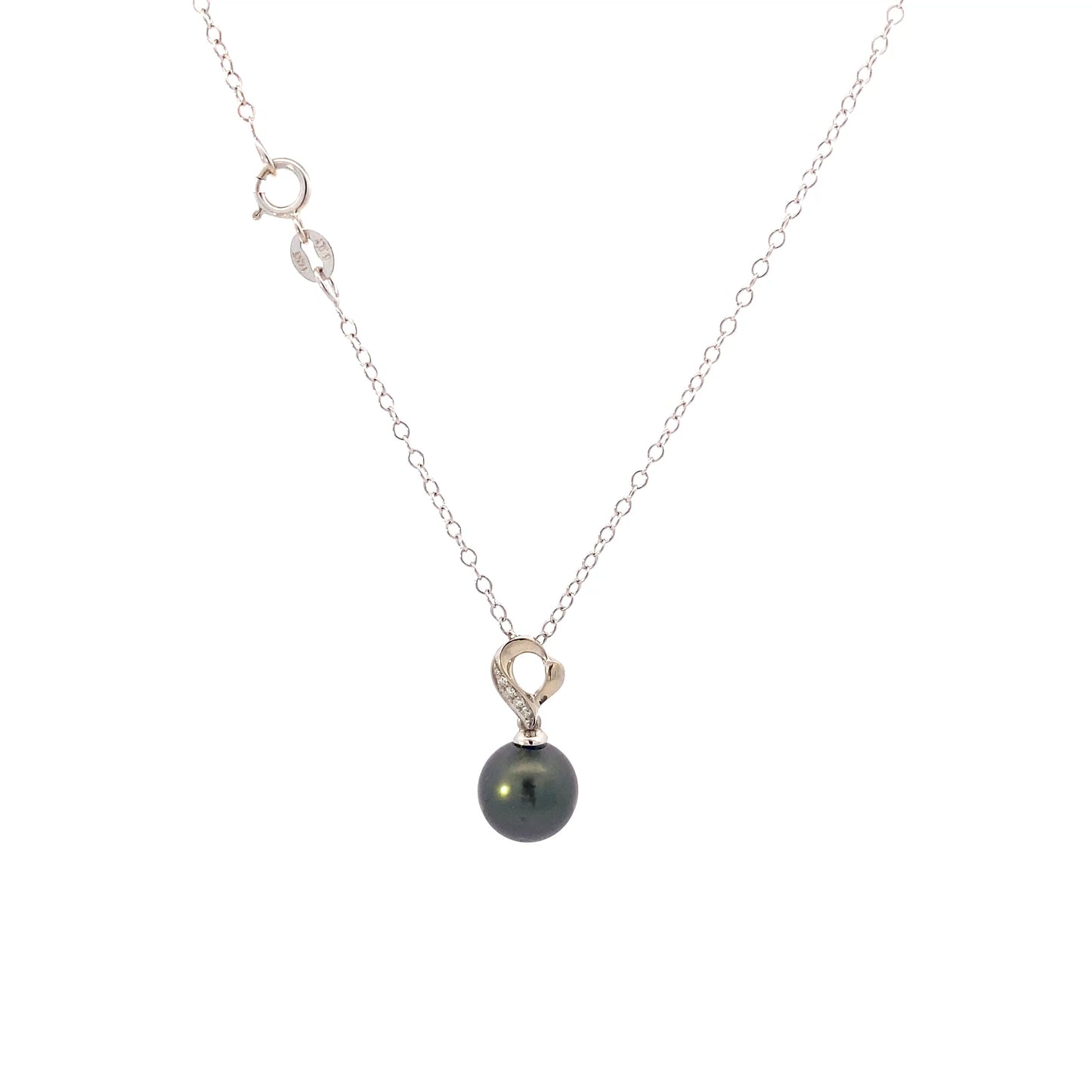 14K White Gold Black Tahitian Pearl & Diamond Necklace