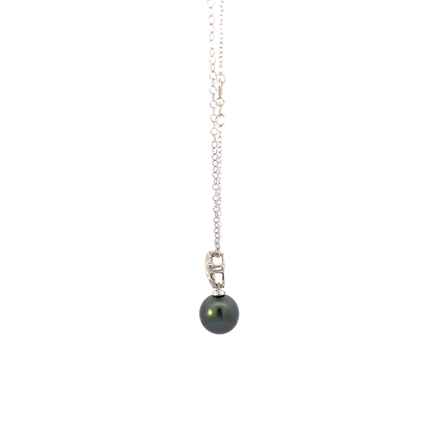 14K White Gold Black Tahitian Pearl & Diamond Necklace
