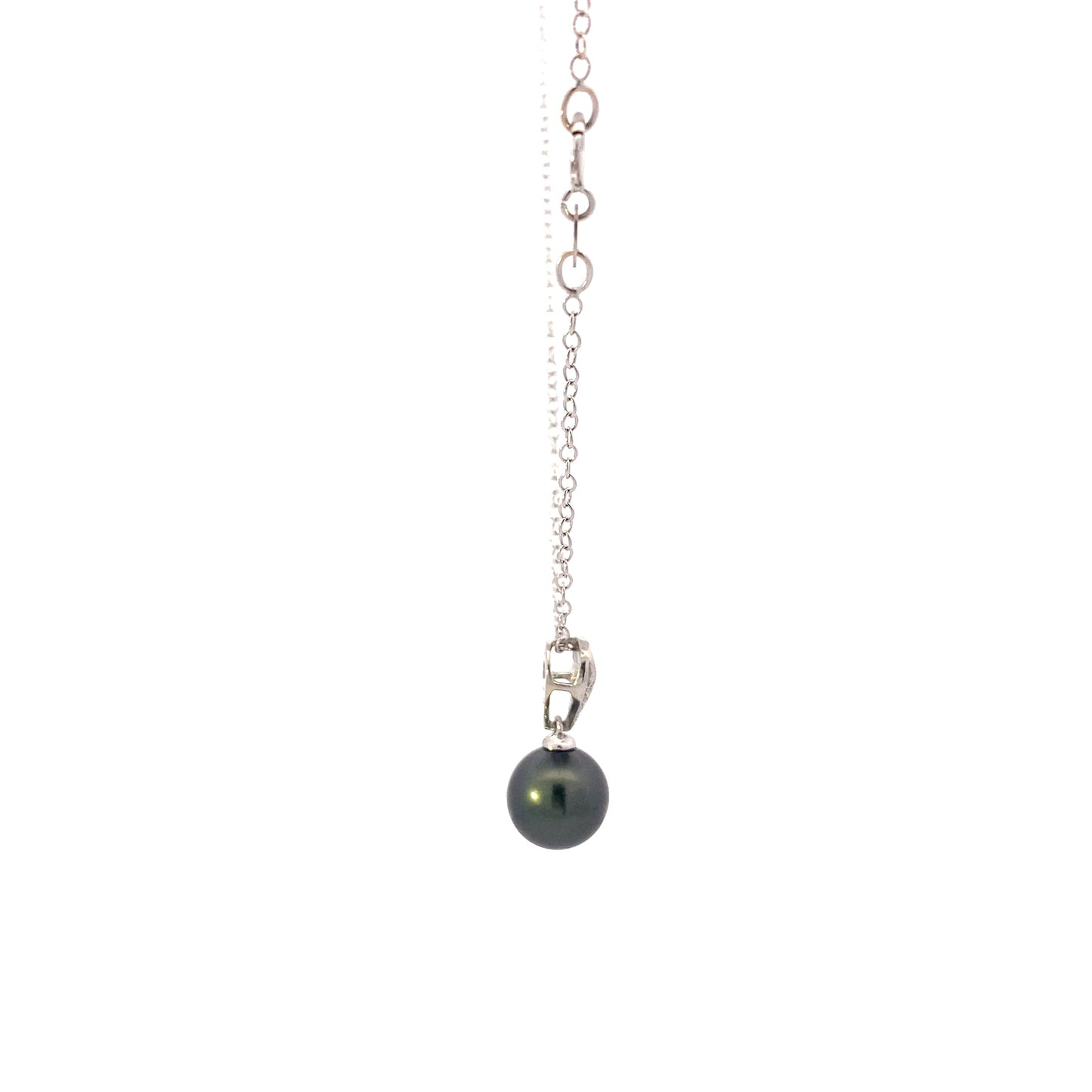 14K White Gold Black Tahitian Pearl & Diamond Necklace