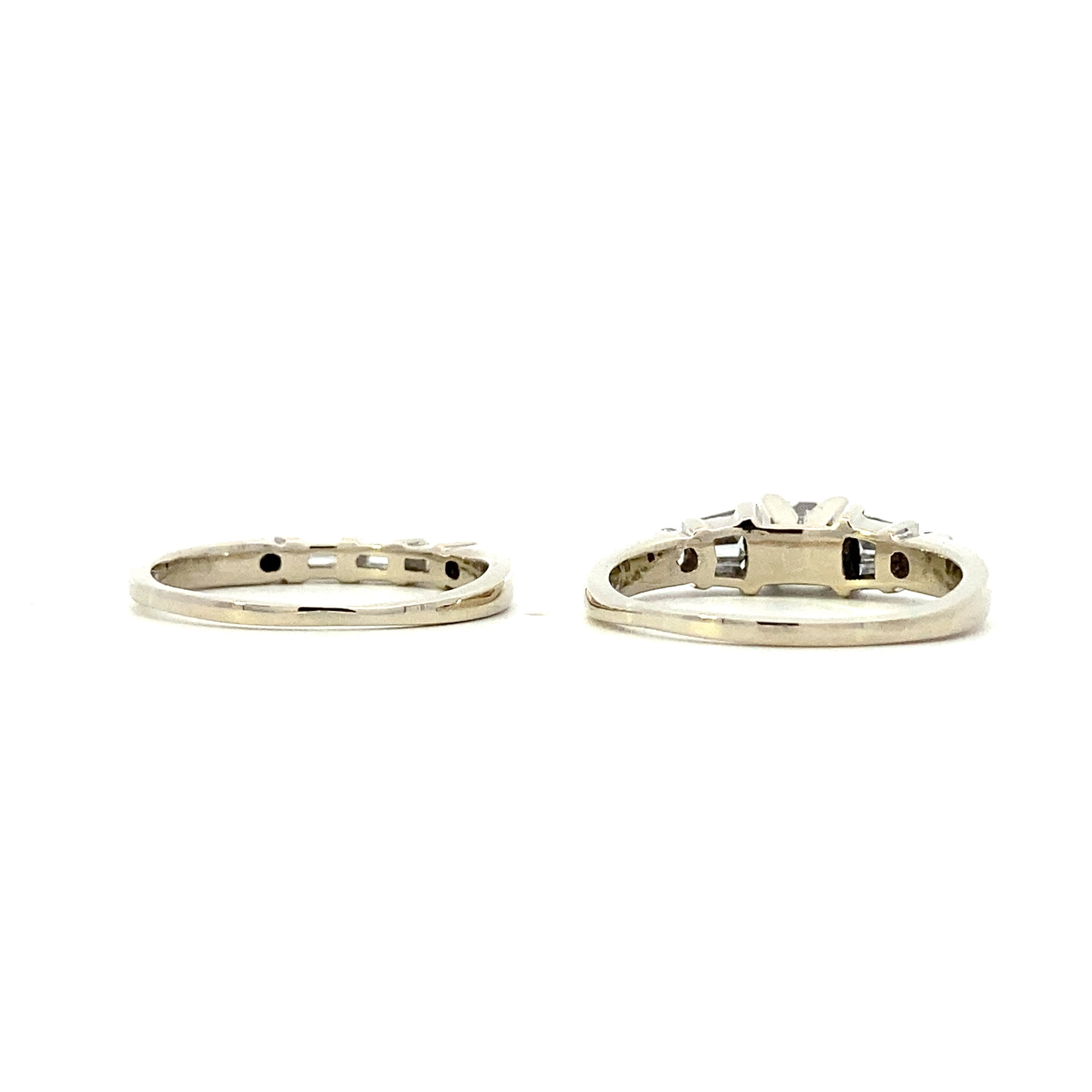 14K White Gold Diamond Engagement & Wedding Ring Set - 0.91 CTTW