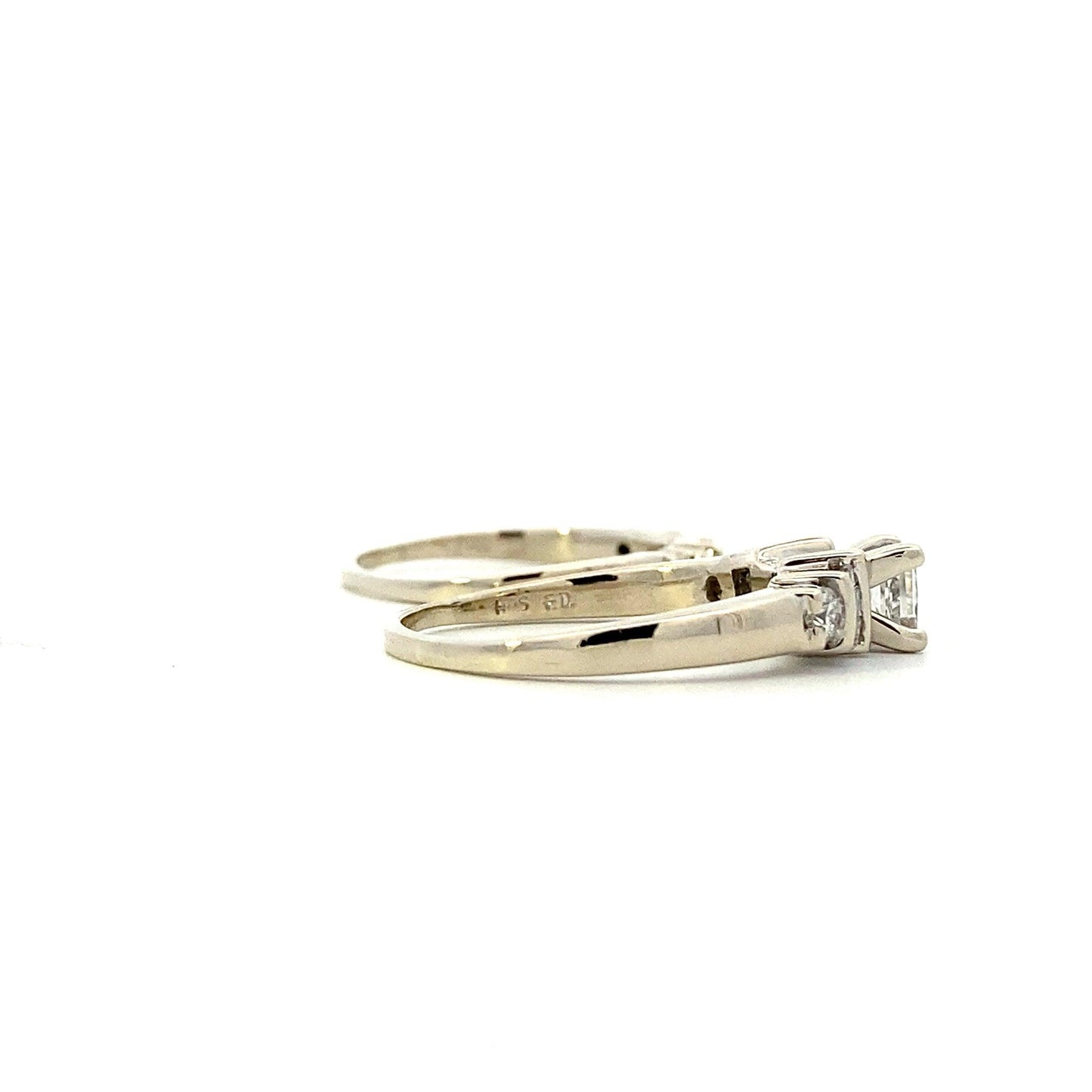 14K White Gold Diamond Engagement & Wedding Ring Set - 0.91 CTTW