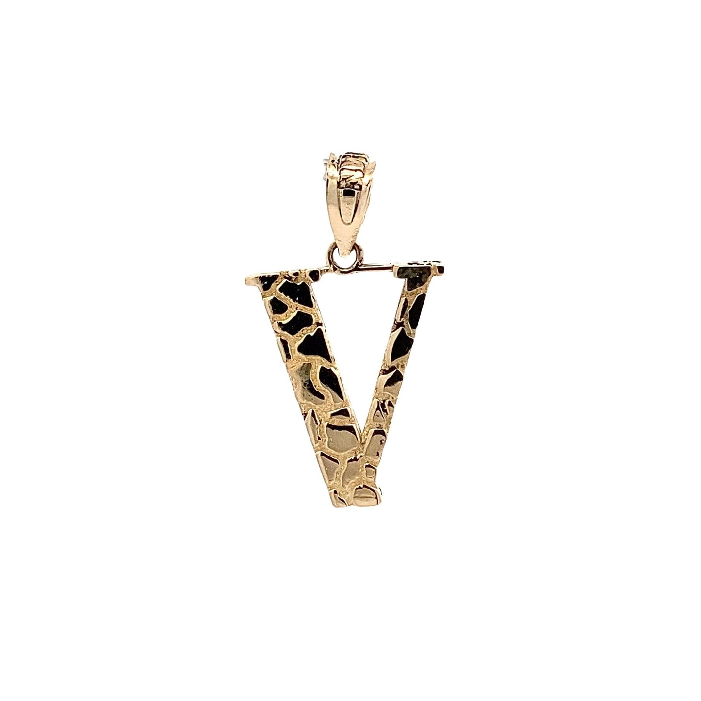 10K Yellow Gold Nugget Letter "V" Pendant