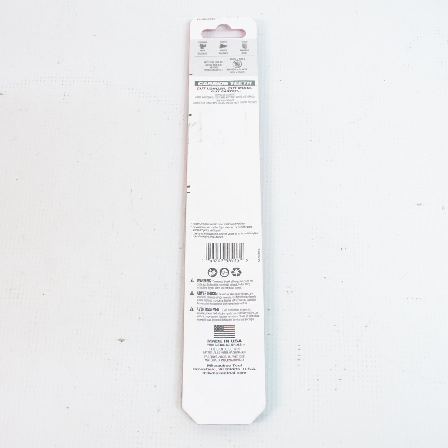 Milwaukee 48-00-5332 "The Ax" Pruning Carbide Teeth Sawzall Blade 9" 3 TPI 3pk