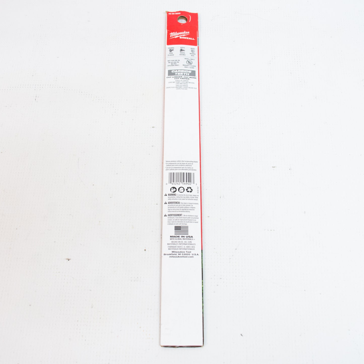 Milwaukee 48-00-5233 "The Ax" Pruning Carbide Teeth Sawzall Blade 12" 3 TPI 1pk