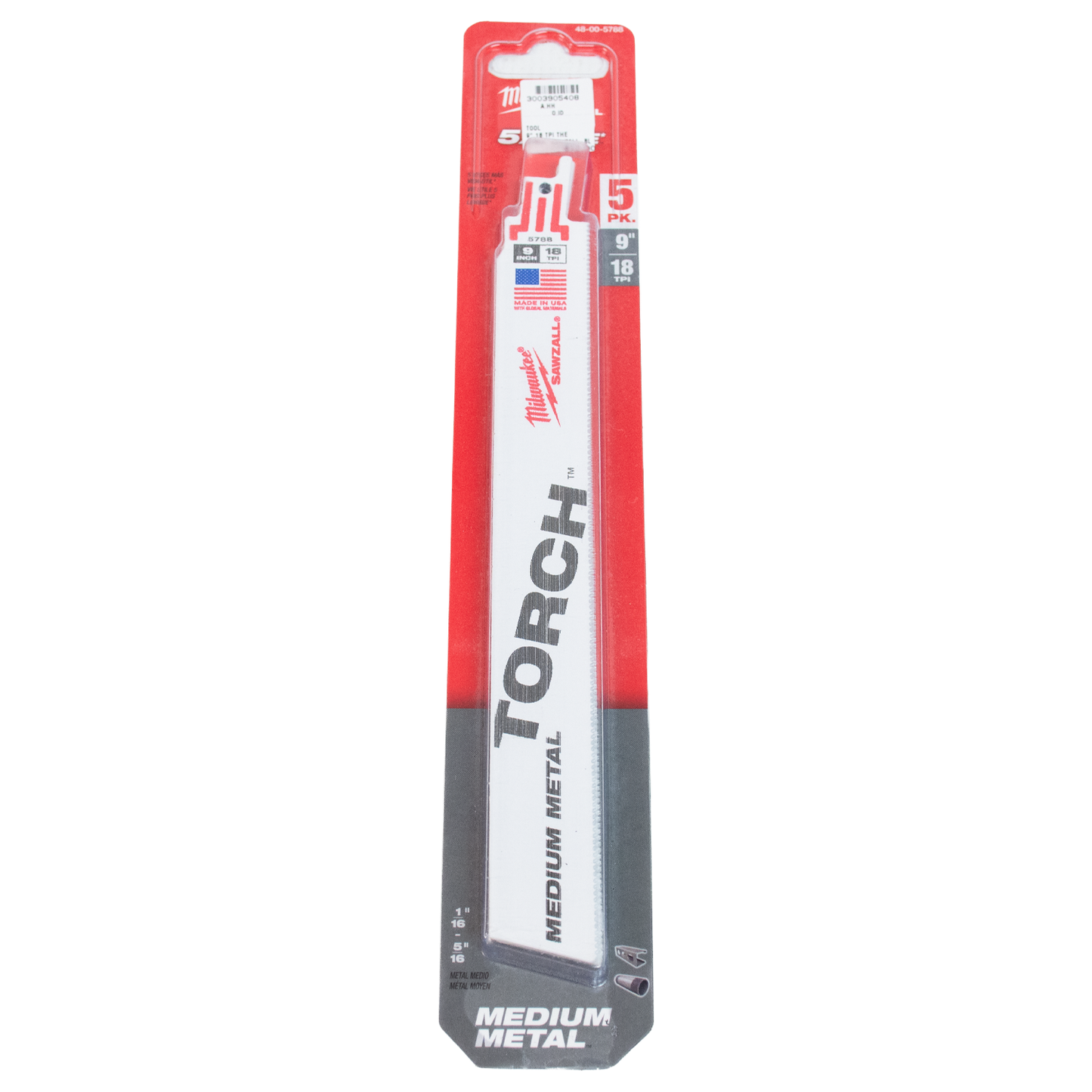 Milwaukee 48-00-5788 "The Torch" Sawzall Blade 9" 18 TPI 5pk