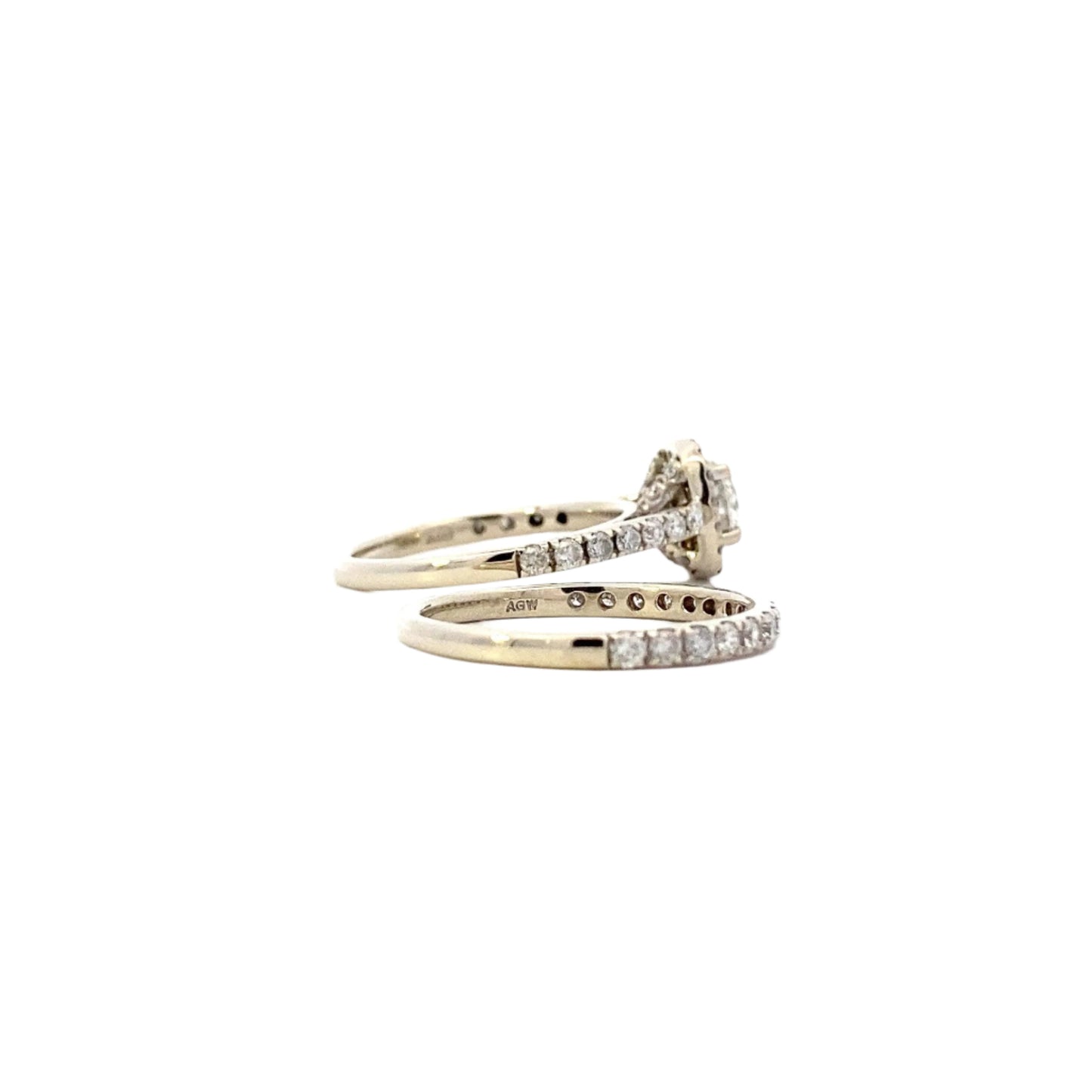 14K White Gold Diamond Engagement & Wedding Ring Set - 2.0ct