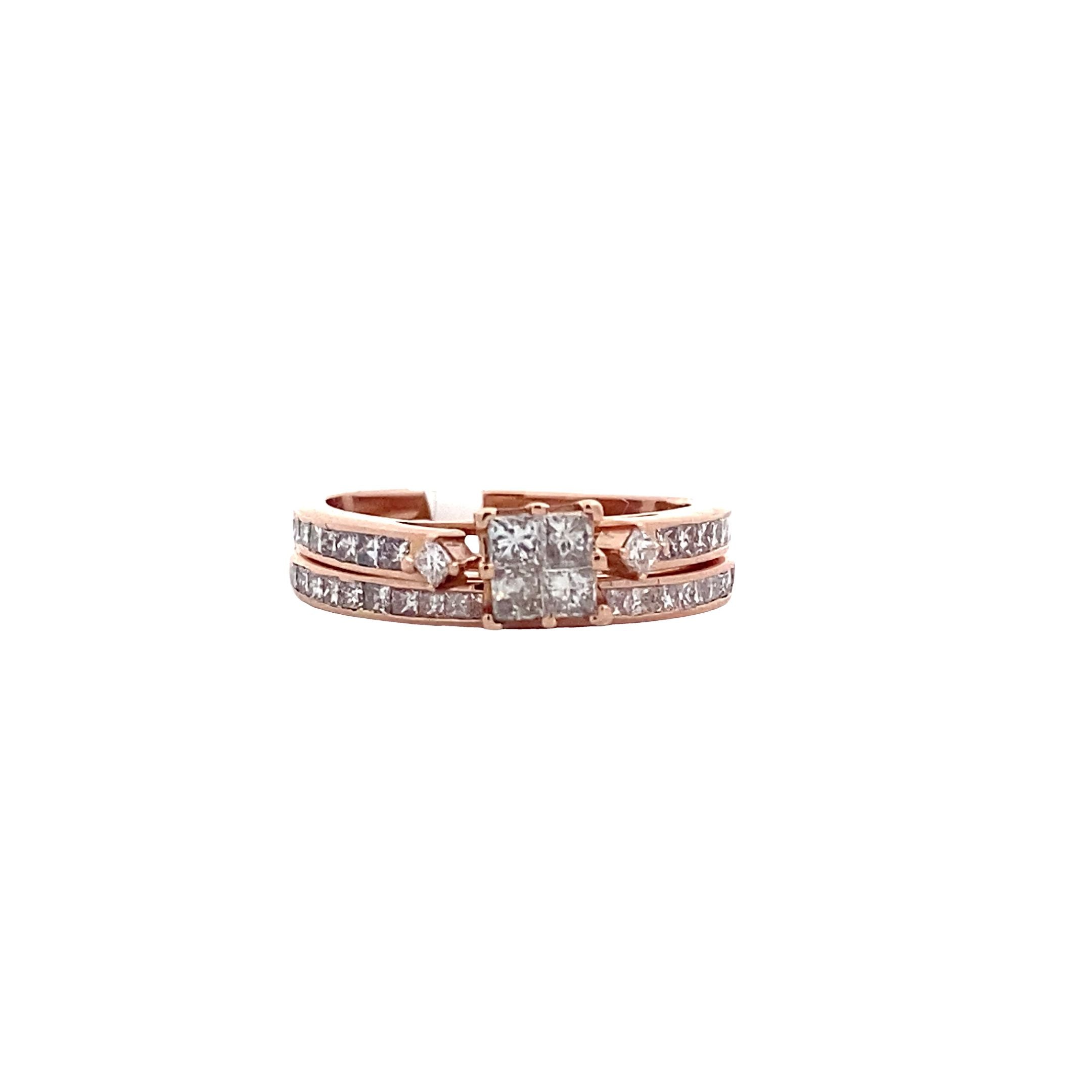 14K Rose Gold Diamond Engagement & Wedding Ring Set - 0.75ct