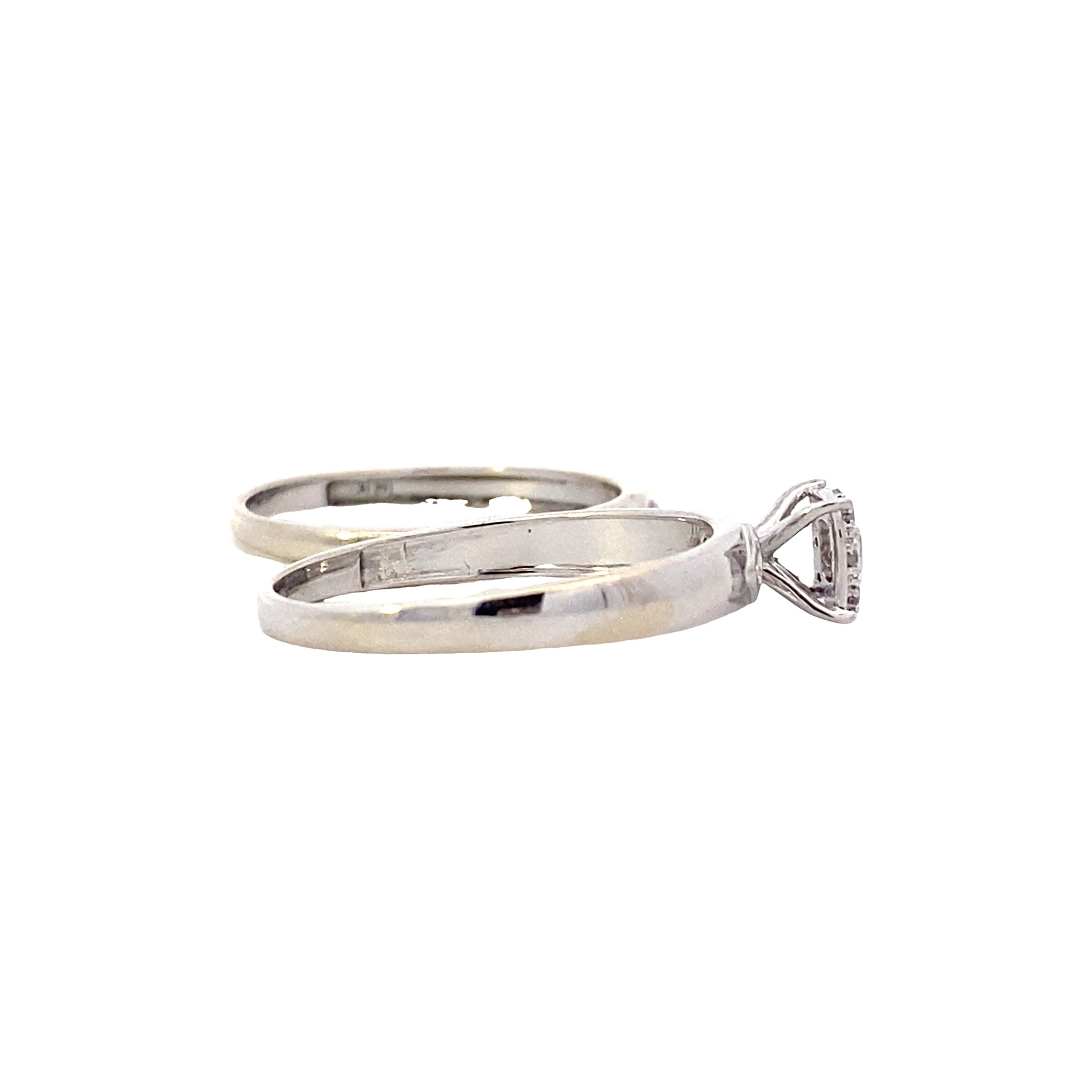 14K White Gold Diamond Engagement & Wedding Ring Set - 0.09ct