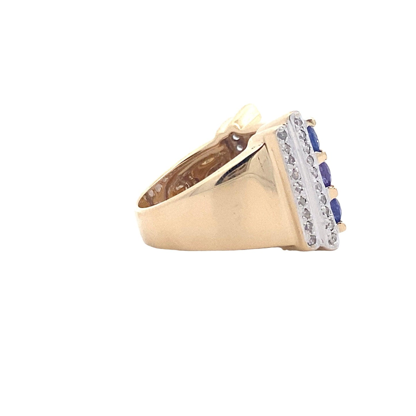 14K Yellow Gold Tanzanite & Diamond Men's Ring - 0.19ct