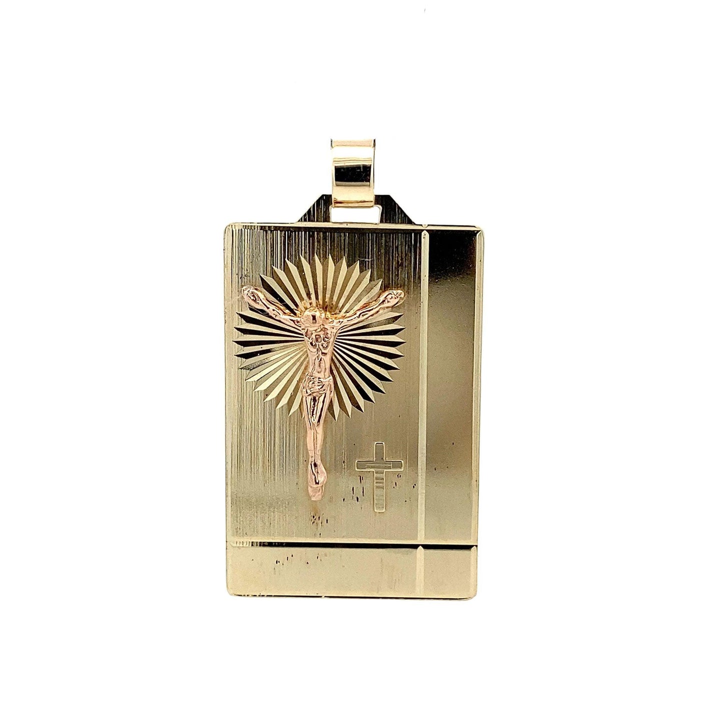 14K Yellow Gold Rectangle Religious Figure Pendant