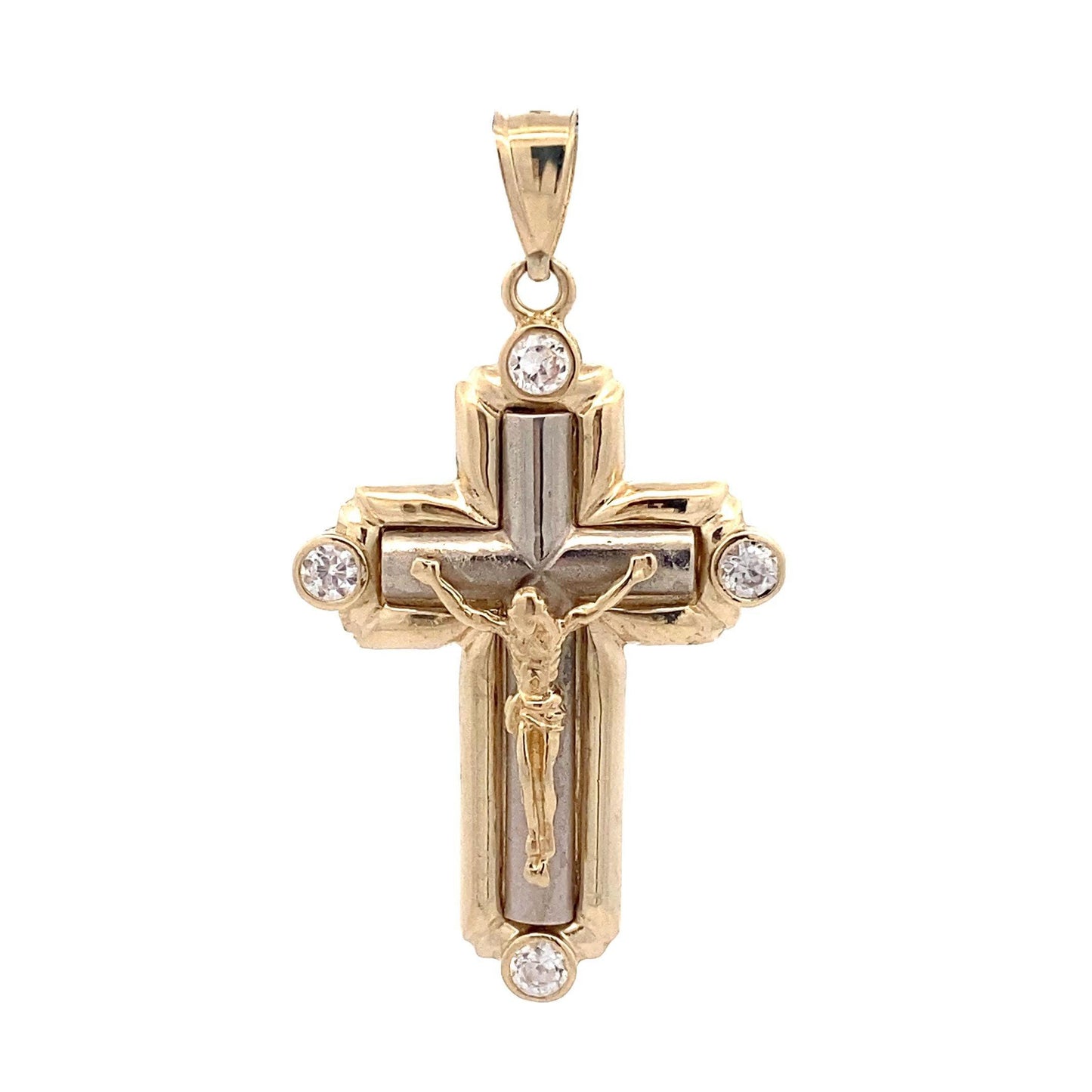 14K Yellow Gold CZ Crucifix Pendant