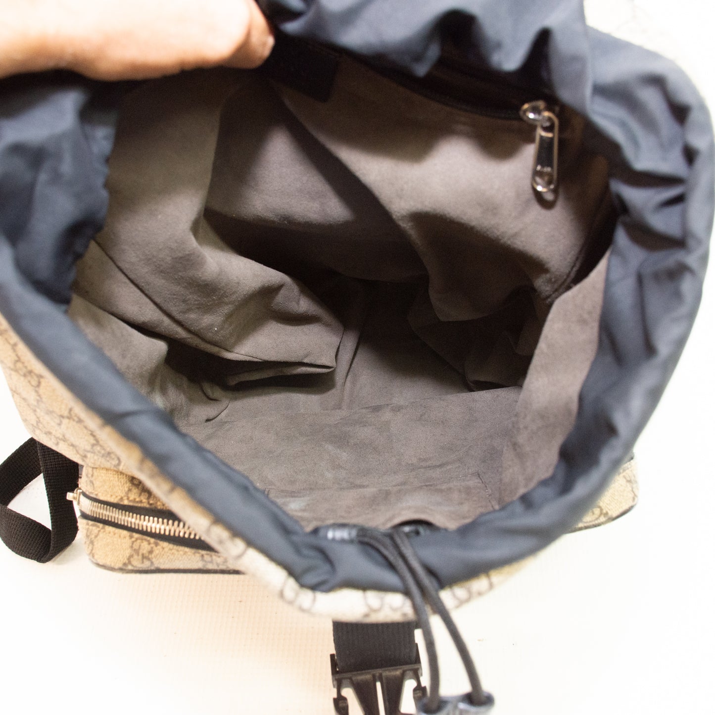 Gucci Supreme Monogram Black/Brown Single Buckle Backpack