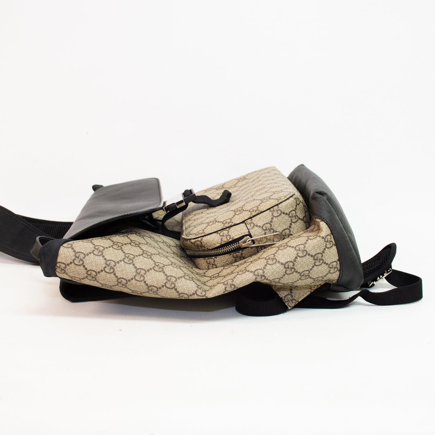 Gucci Supreme Monogram Black/Brown Single Buckle Backpack