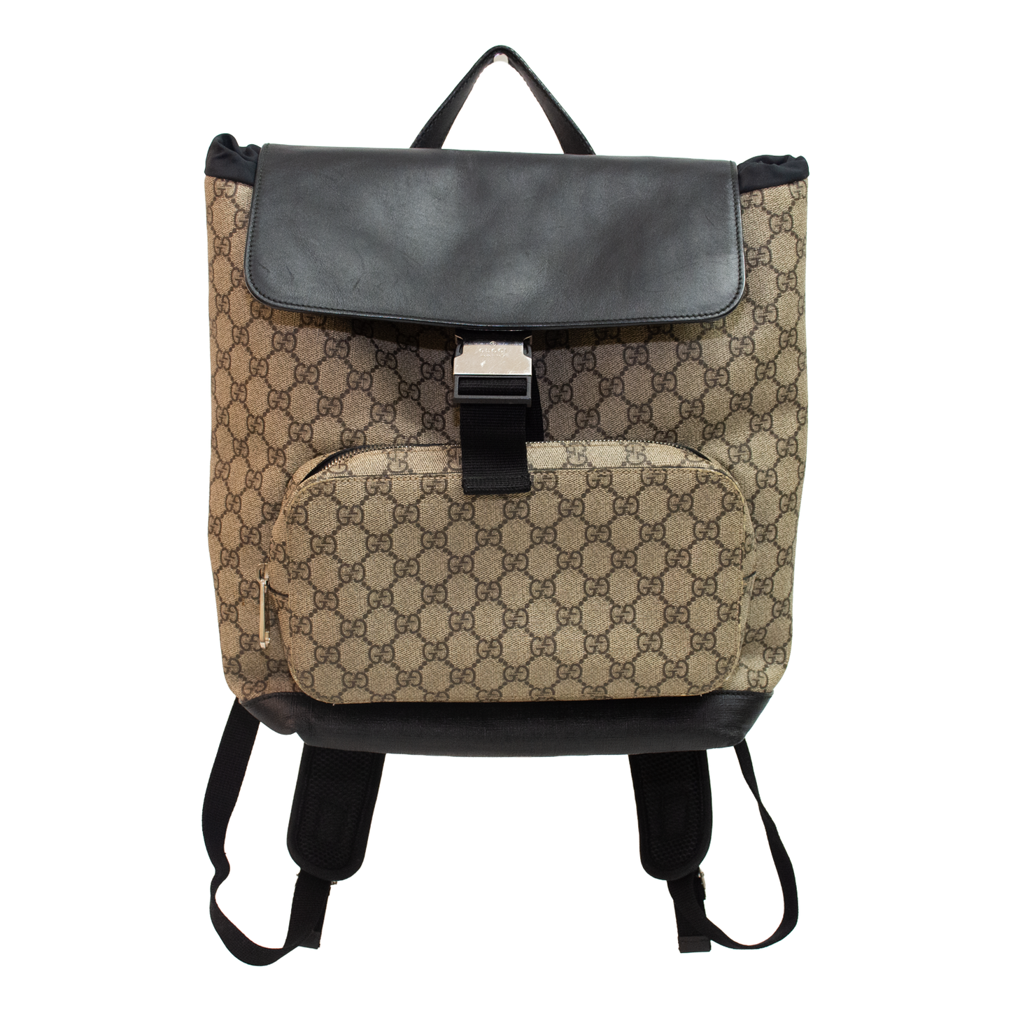 Gucci Supreme Monogram Black/Brown Single Buckle Backpack