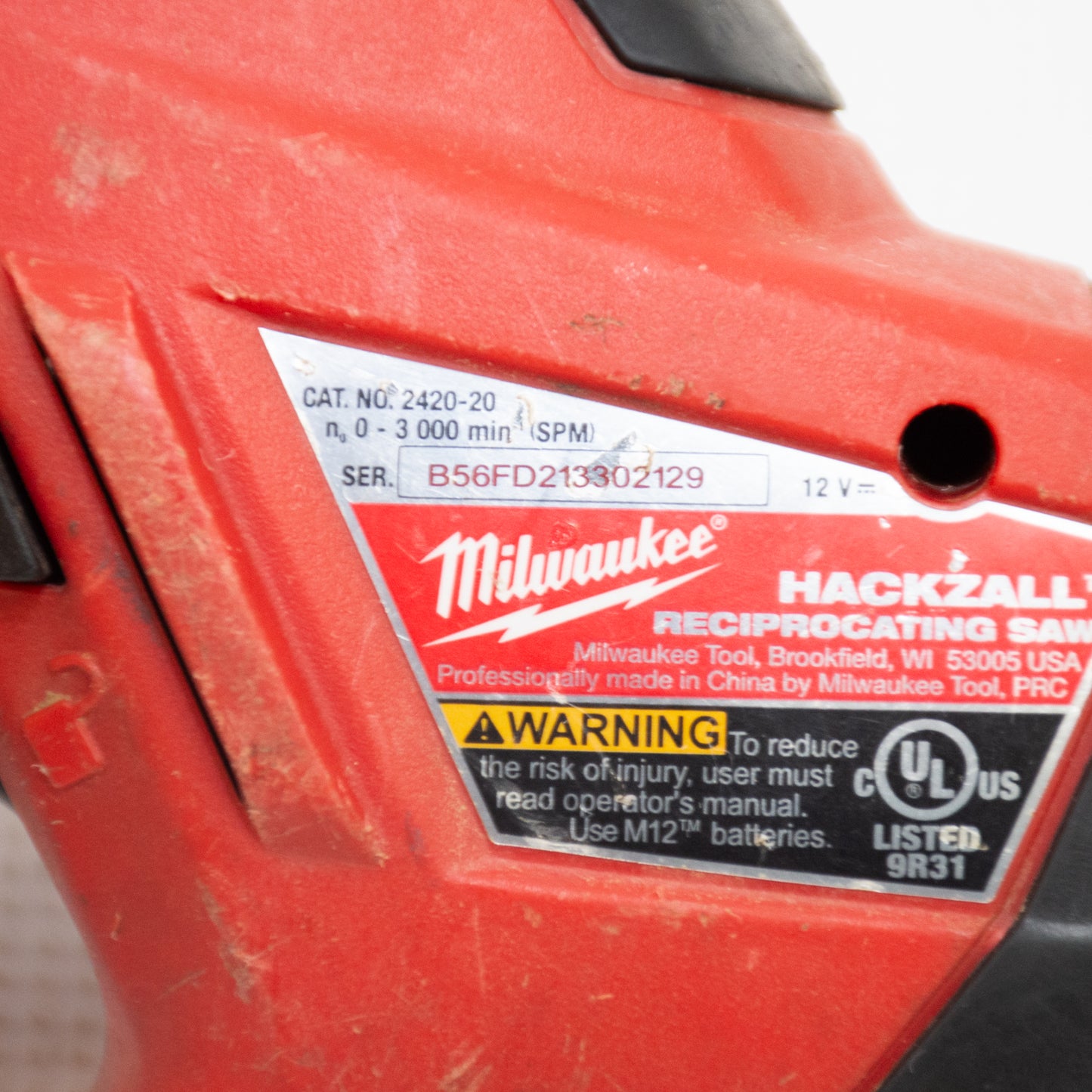 Milwaukee 2420-20 M12 Hackzall Reciprocating Saw