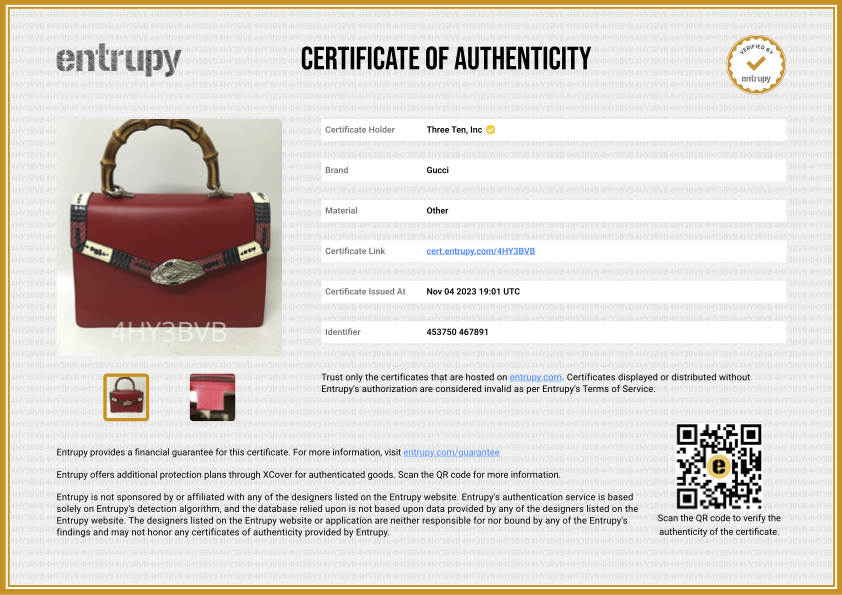 Gucci 453750 Shoulder Handbag 2-Way Lilith Bamboo Coral Snake - Red Leather