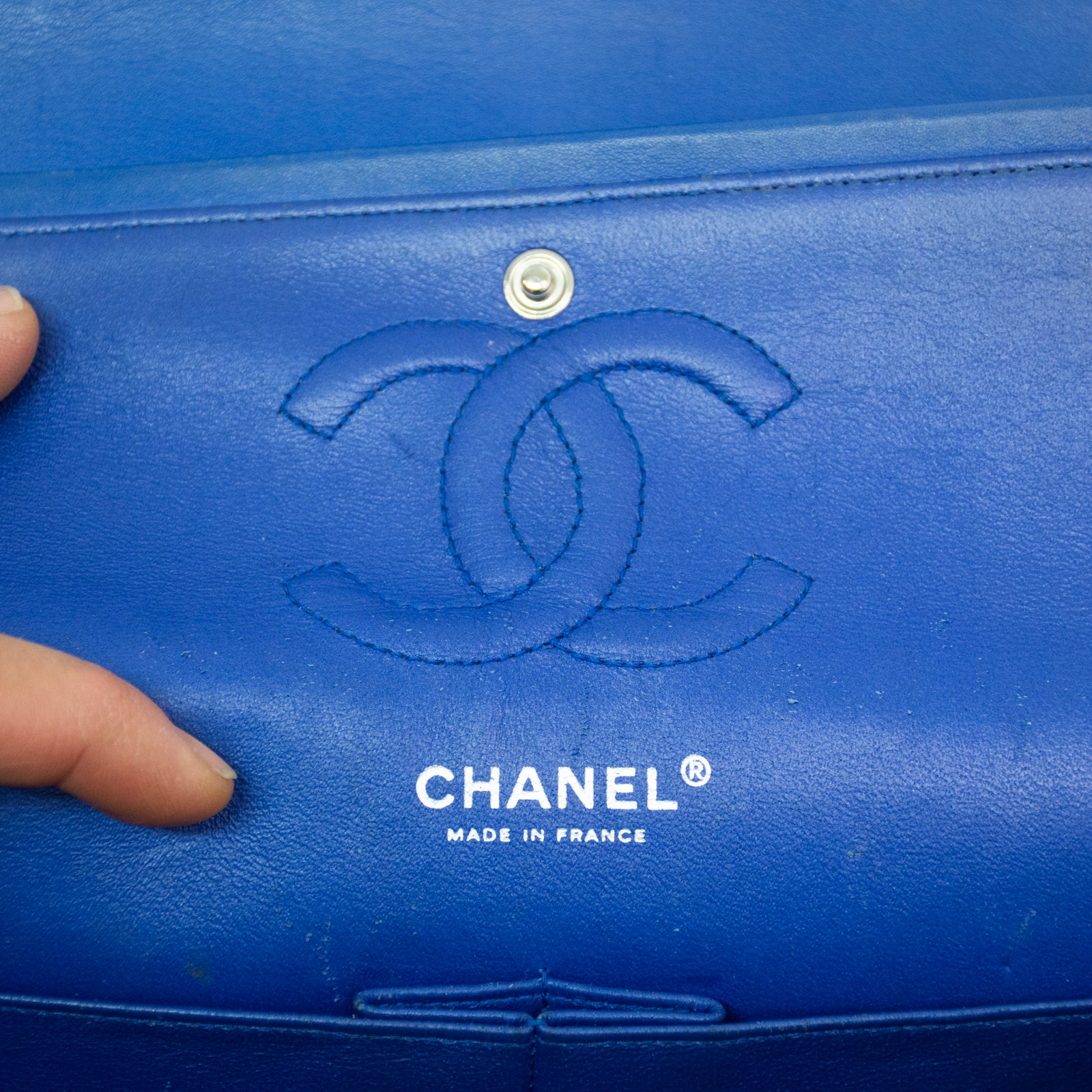 Chanel Classic Medium Double Boy Flap Shoulder Bag - Blue Quilted Patent Leather