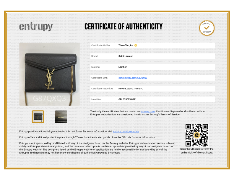 Saint Laurent Black Grain De Poudre Monogram Cassandra Chain Wallet - 635023