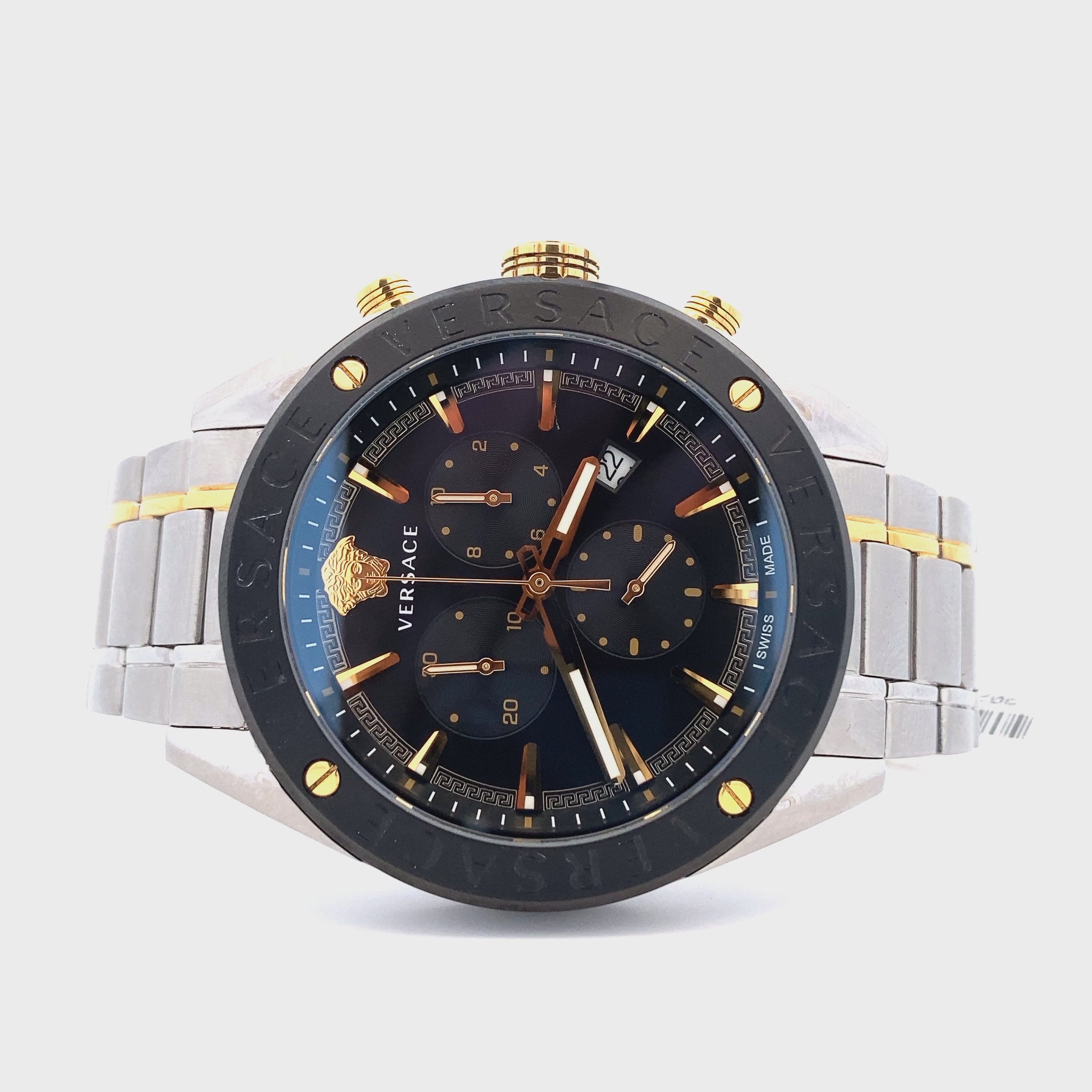 Versace Stainless Steel Silver & Gold Tone Detail Men's Chronograph Watch
