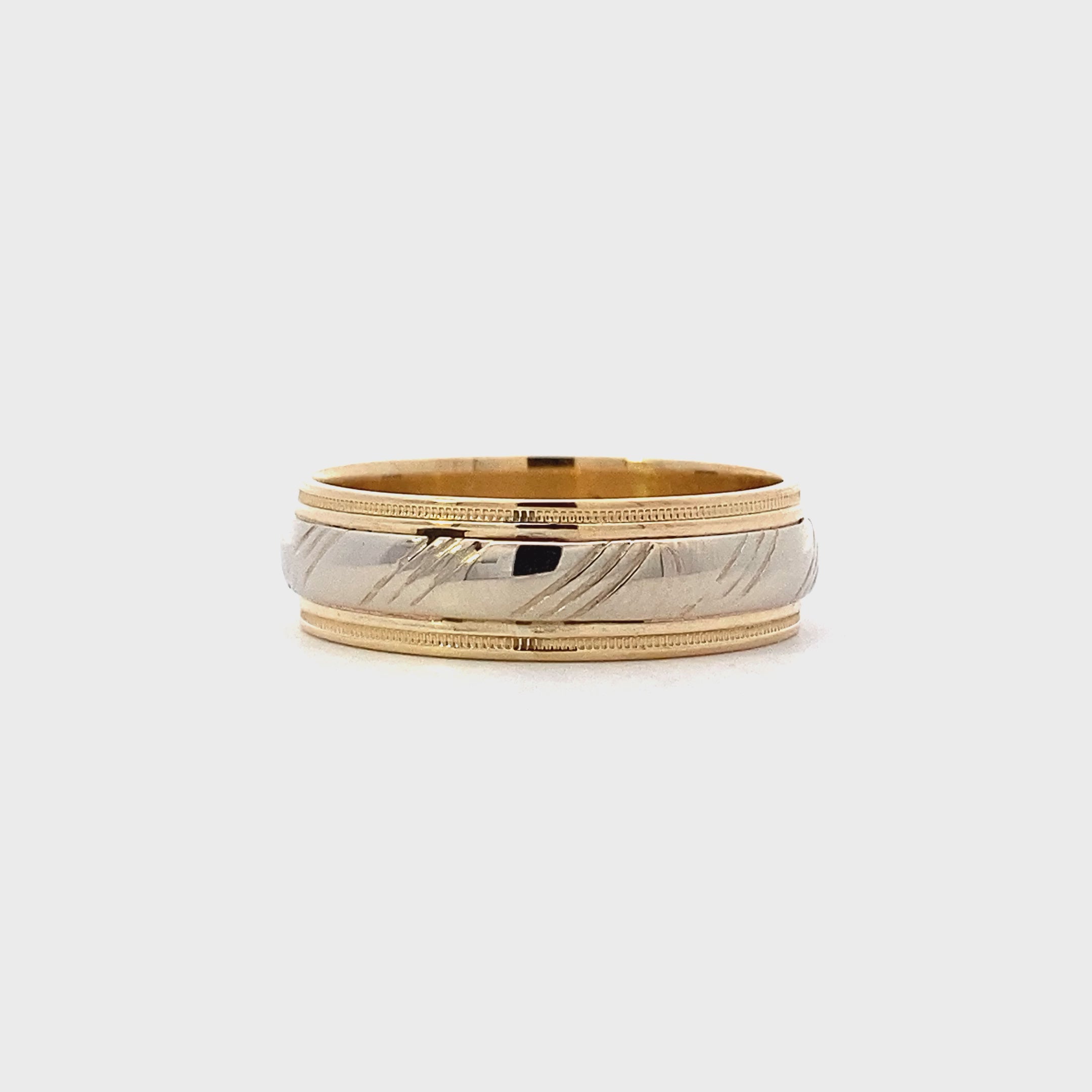 14K Yellow & White Gold Striped Comfort Band