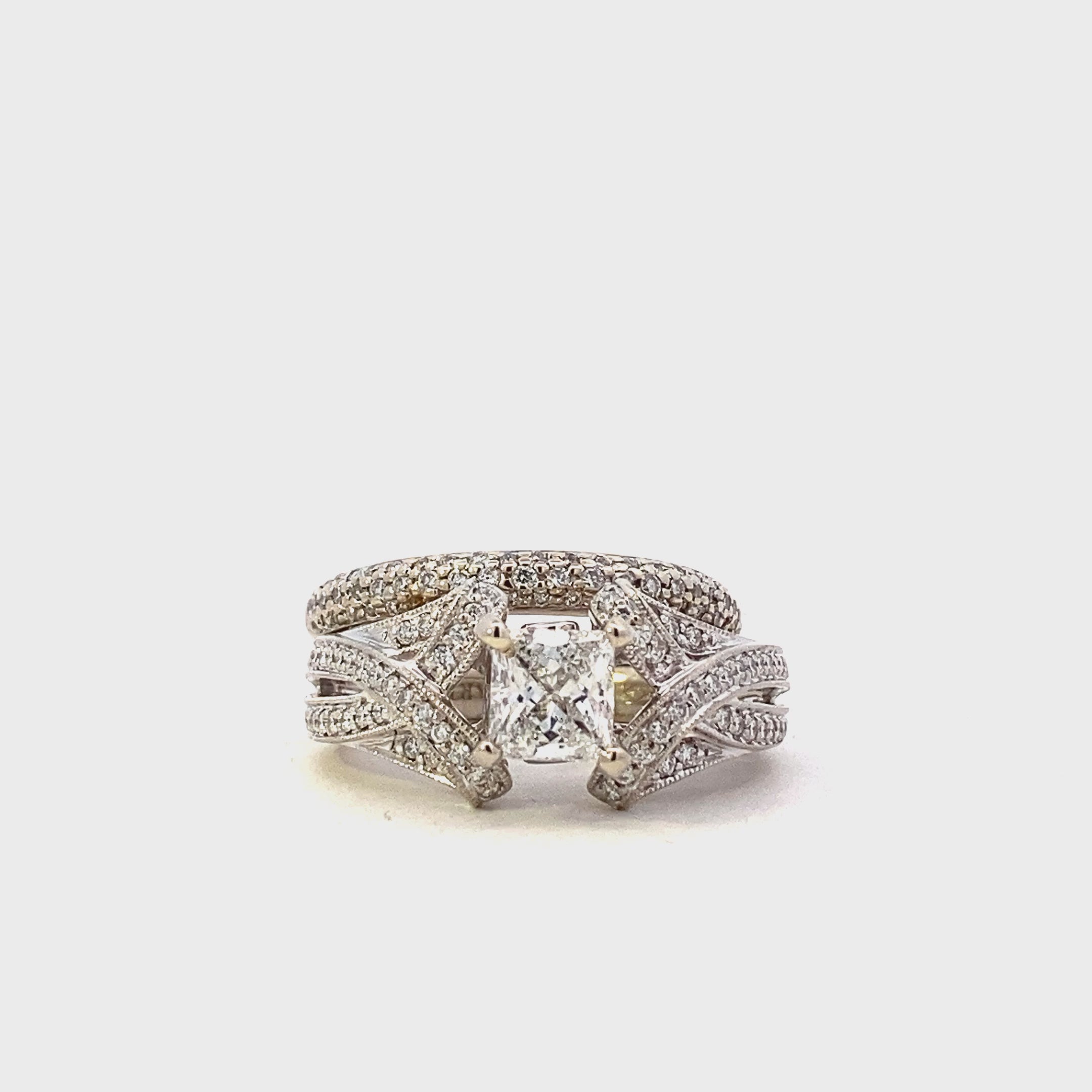 14K White Gold Diamond Engagement & Wedding Ring Set - 1.32ct