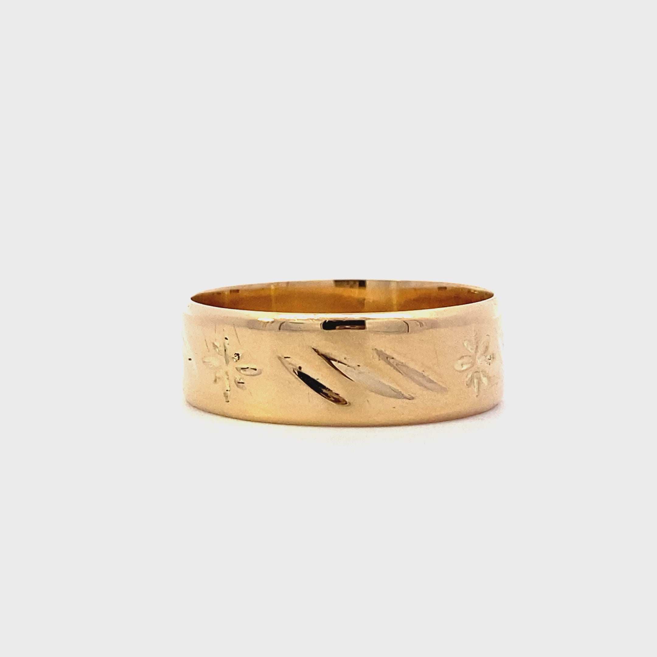 14K Yellow Gold Etched Design Band