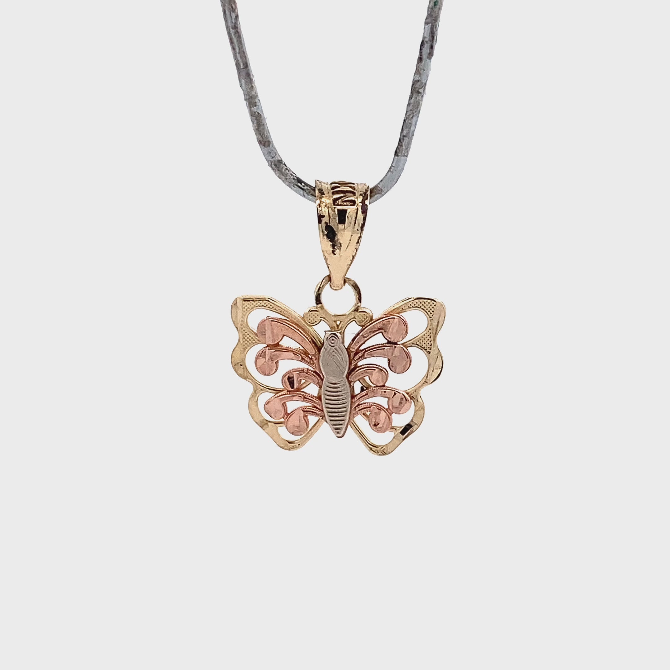10K Tri-Color Gold Butterfly Pendant