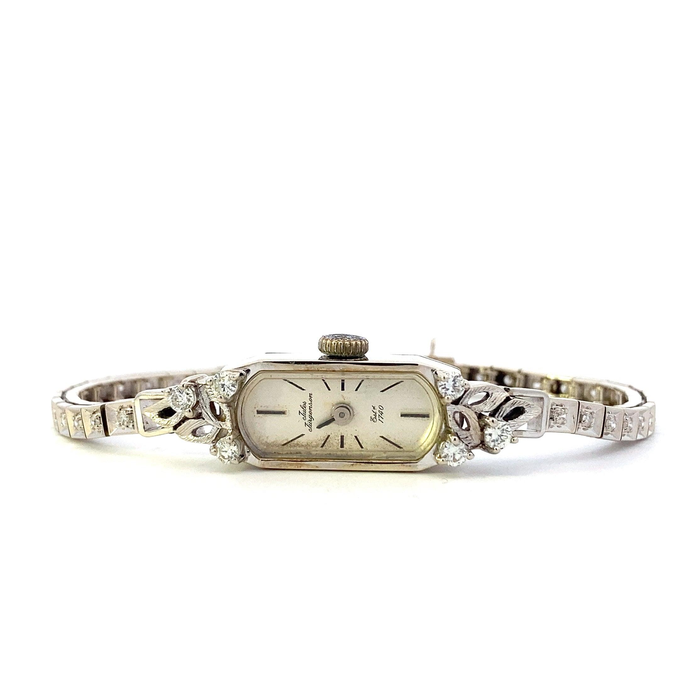 Vintage 14K White Gold Diamond Jules Jurgensen Watch - approx 0.96ct - ipawnishop.com