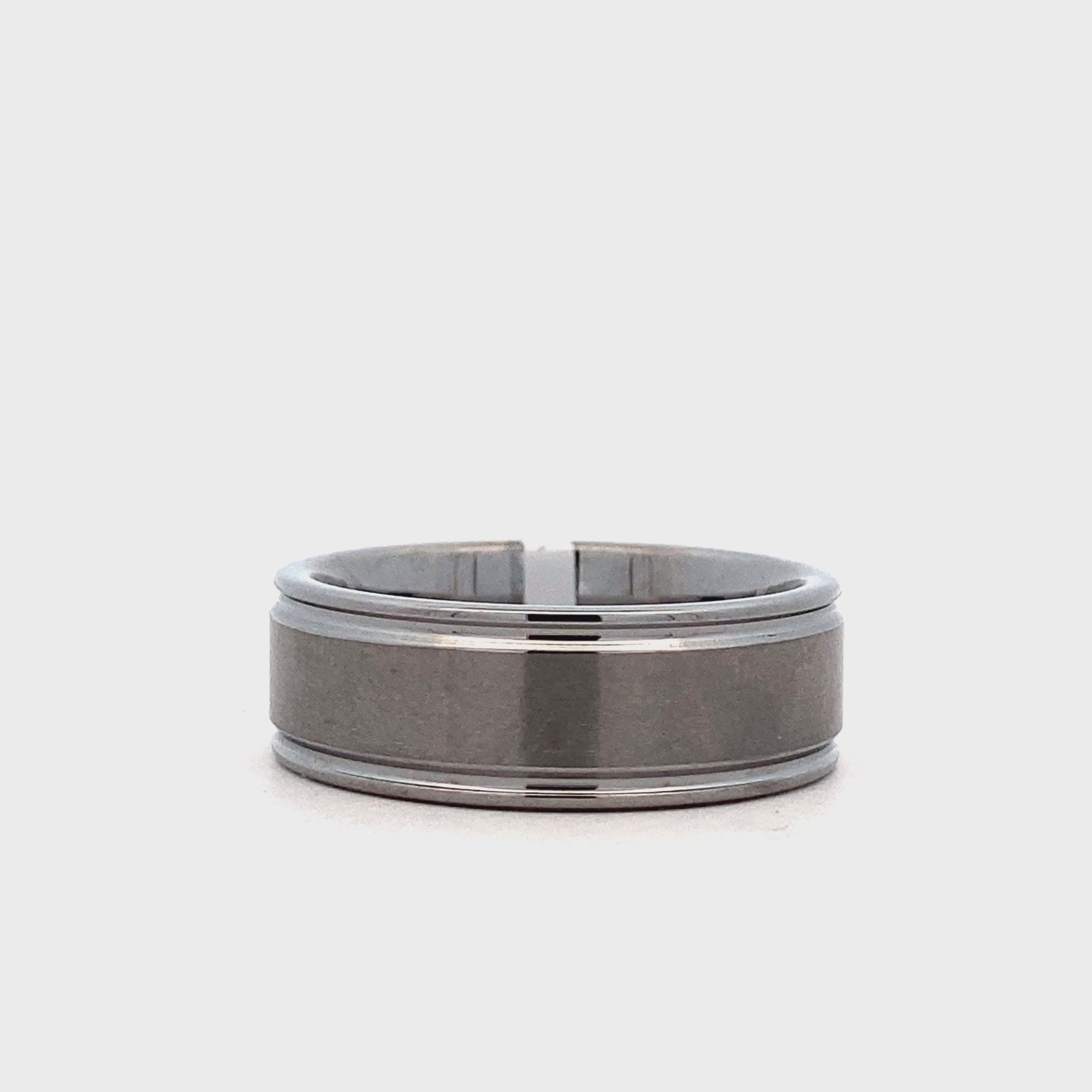 Tungsten Carbide 8MM Flat Deep Groove Edges Satin Men's Wedding Ring