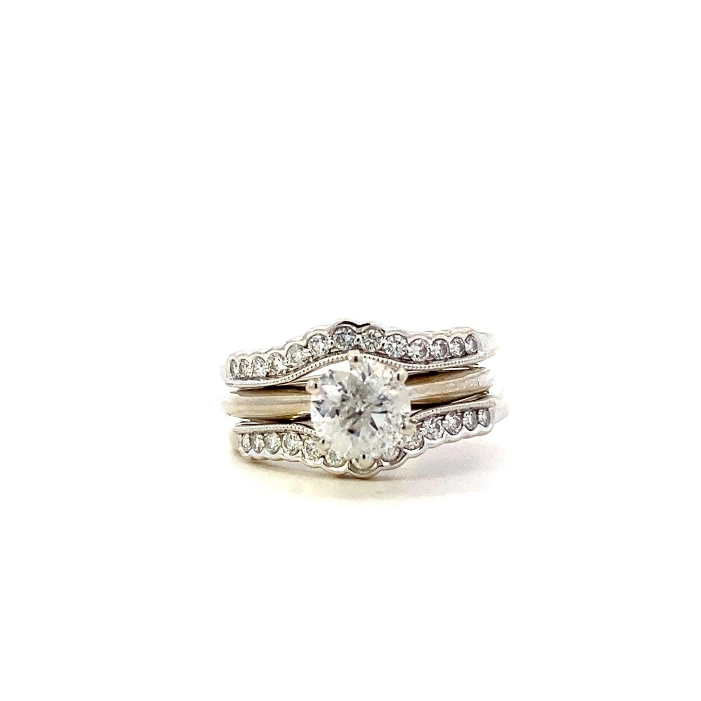 10/14K White Gold Diamond Engagement & Wedding Ring Set - 1.34ct - ipawnishop.com