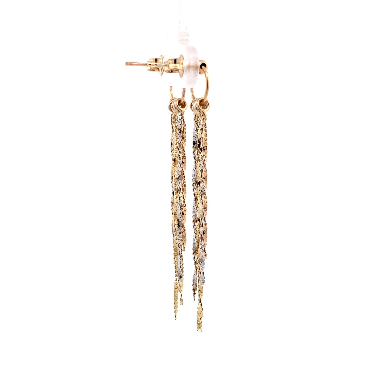 10K Tri-Color Gold 7 Strand Serpentine Chain Dangle Earrings - ipawnishop.com