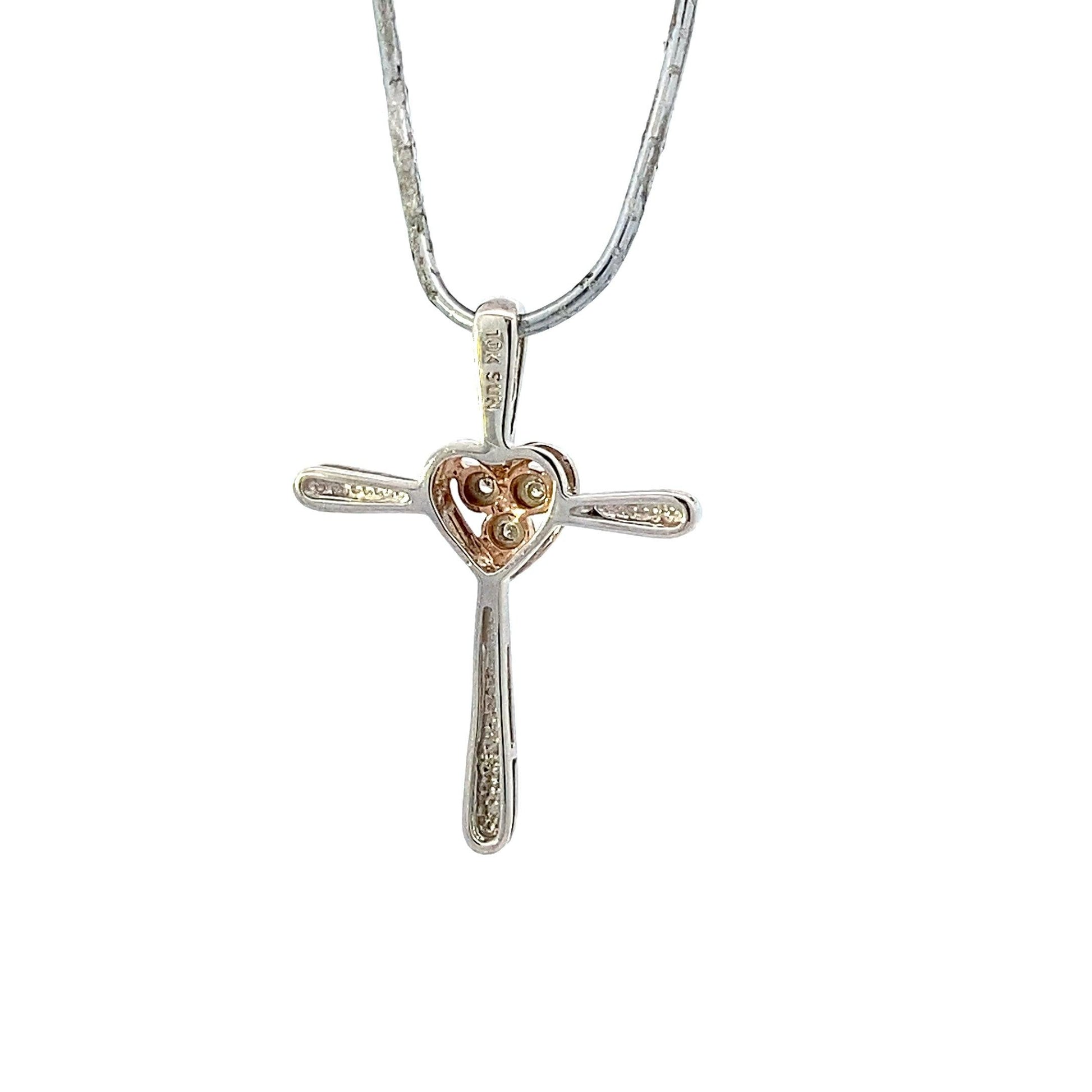 10K White & Rose Gold Diamond Cross Pendant - ipawnishop.com