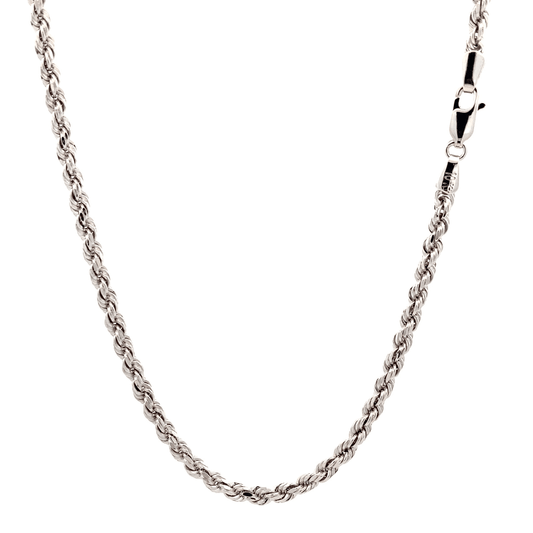 10K White Gold 21", 3MM Rope Chain - ipawnishop.com