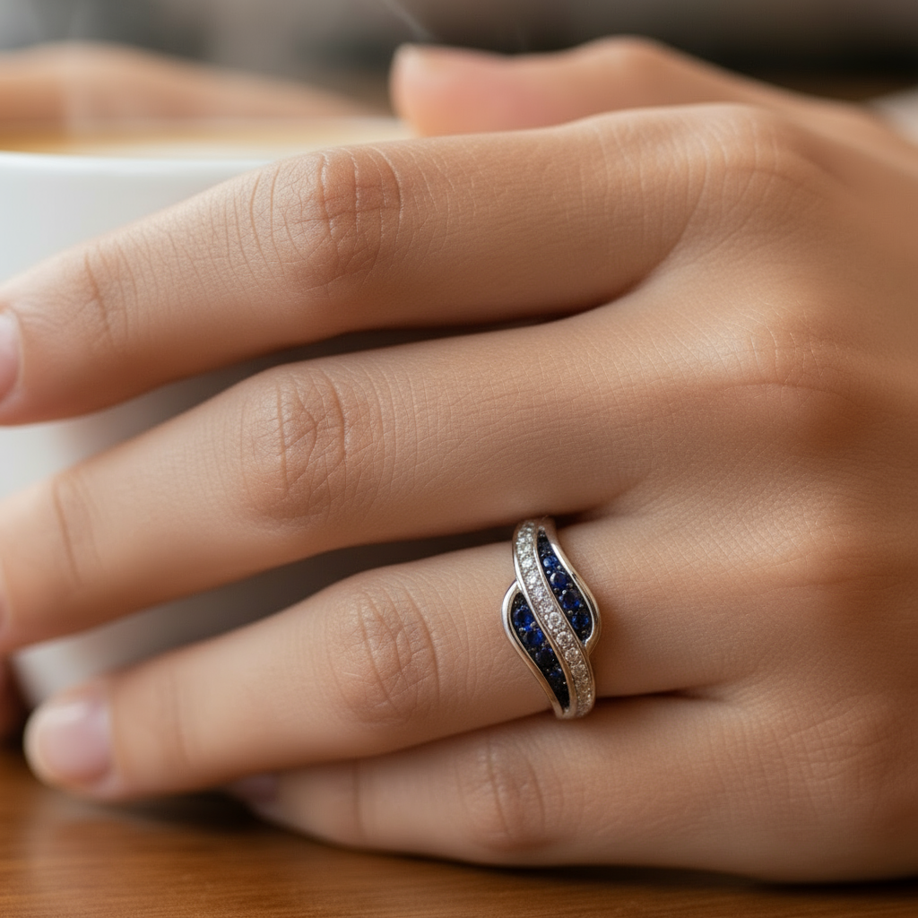 10K White Gold & Sapphire Women's Diamond Ring - 0.17ct