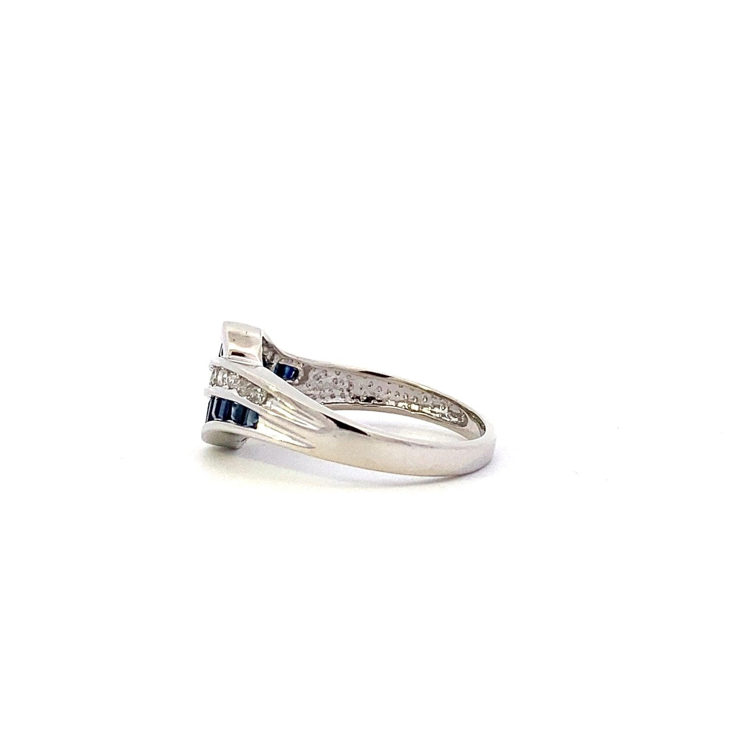 10K Oro Blanco y Zafiro Anillo de Diamantes de la Mujer - 0.17ct - ipawnishop.com