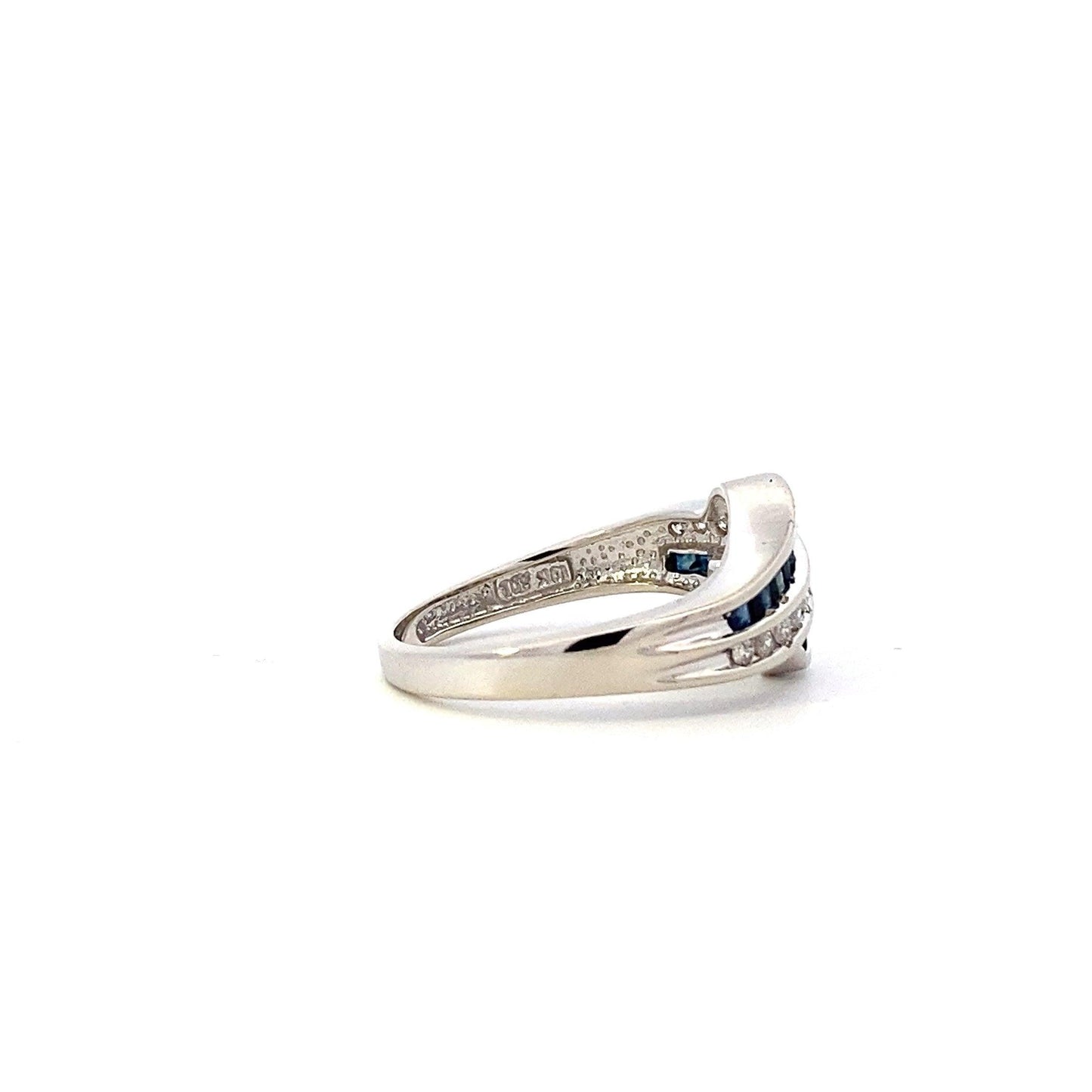 10K Oro Blanco y Zafiro Anillo de Diamantes de la Mujer - 0.17ct - ipawnishop.com