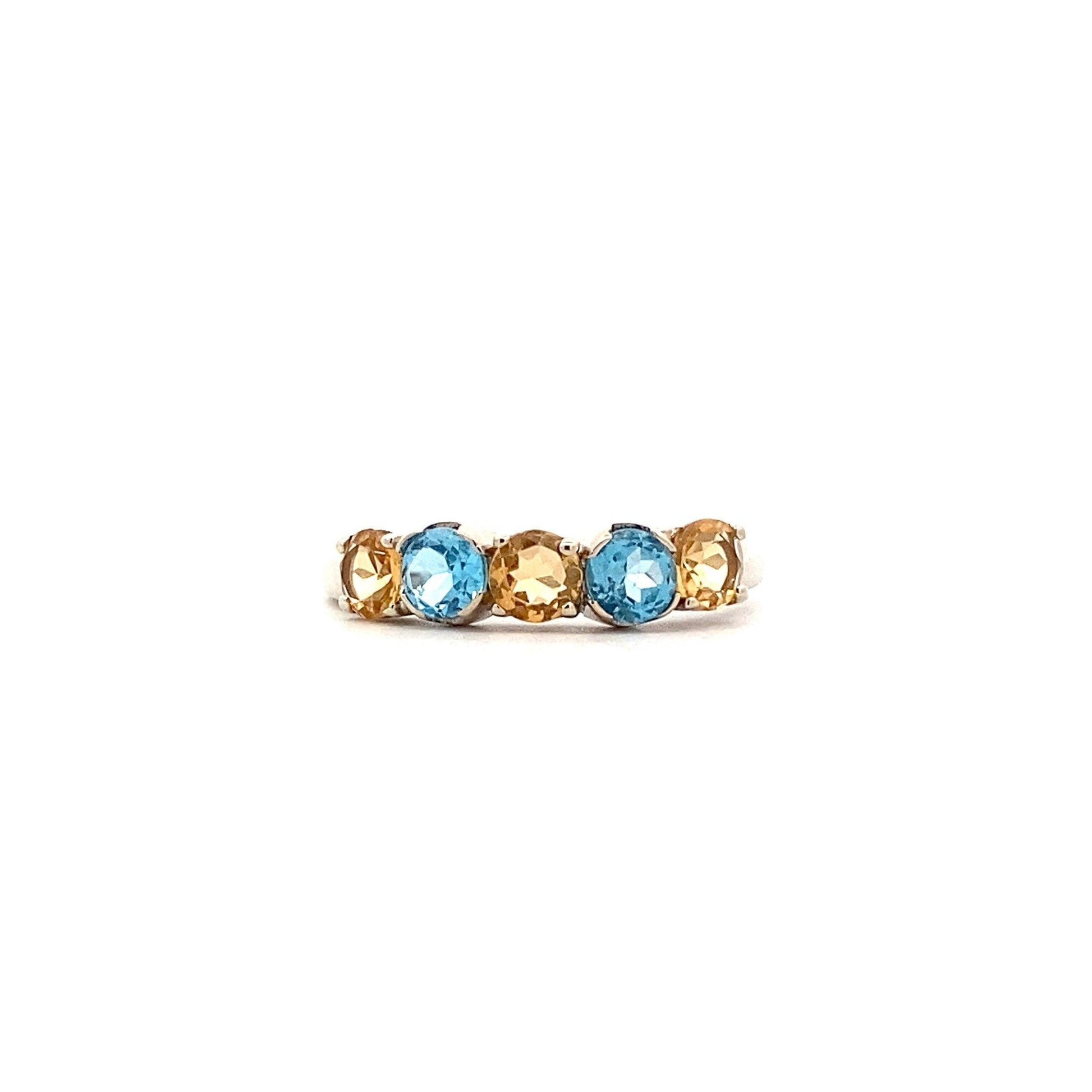 Anillo de Oro Blanco 10K Citrino y Topacio Azul - ipawnishop.com