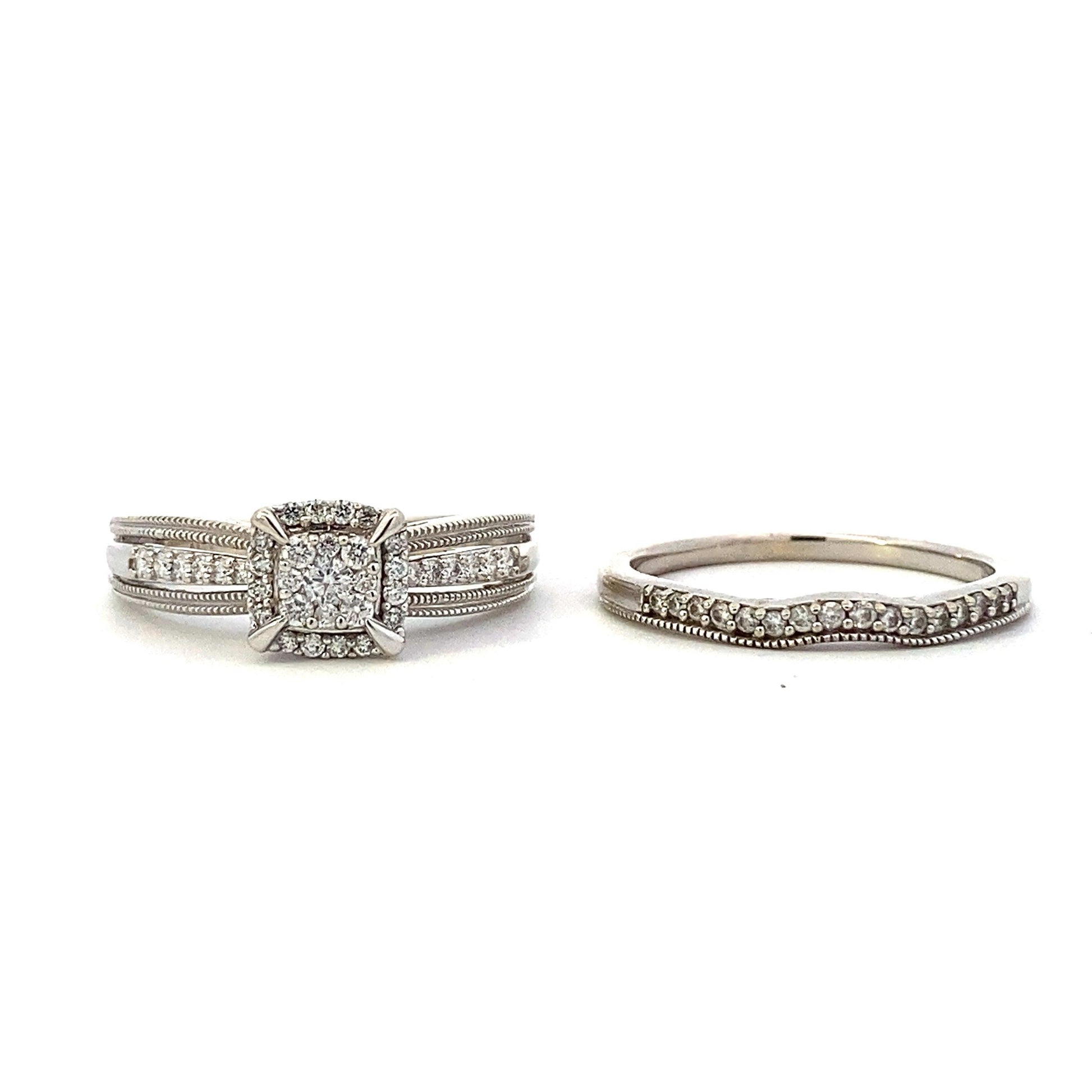 10K White Gold Diamond Engagement & Wedding Ring Set - 0.49ct - ipawnishop.com