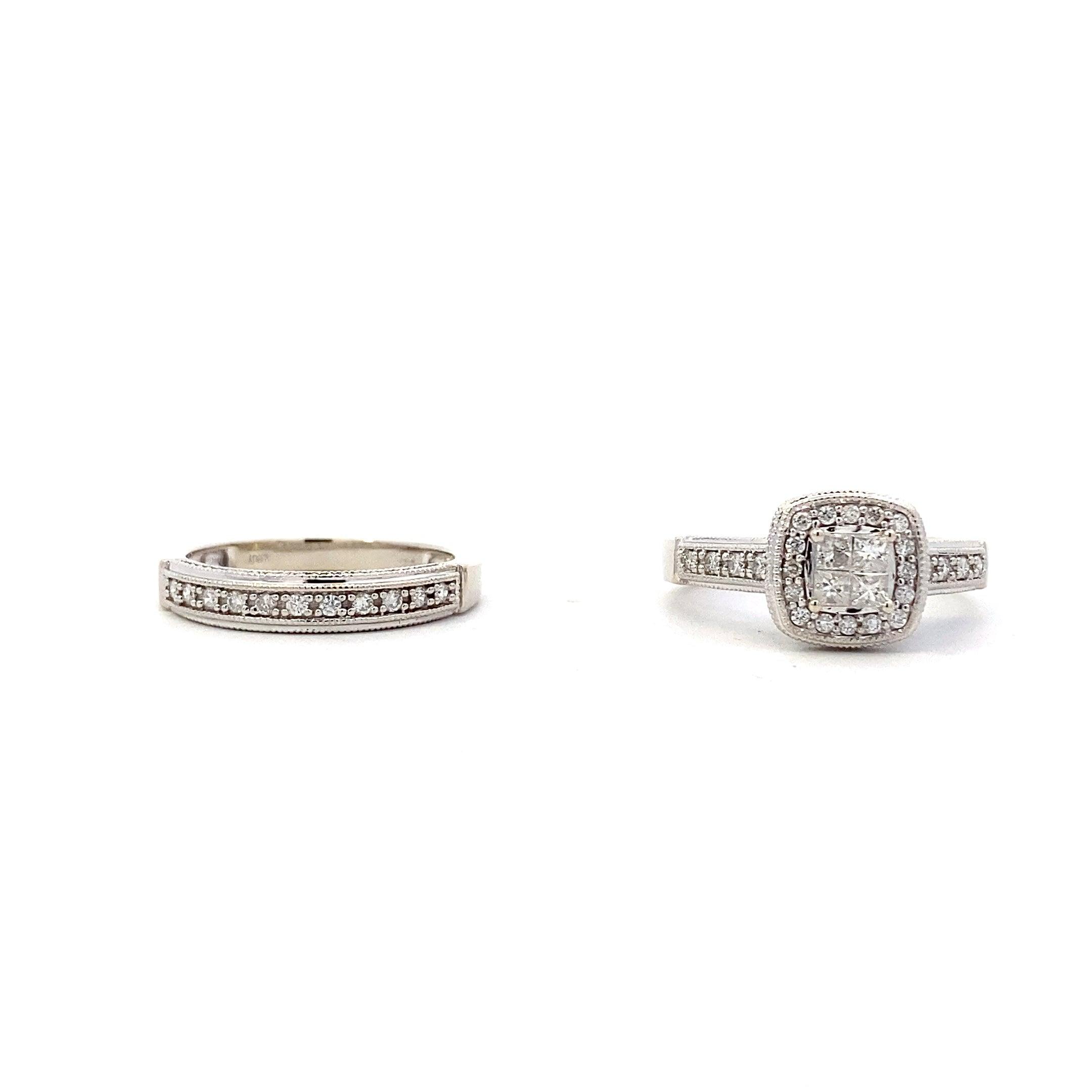 10K White Gold Diamond Engagement & Wedding Ring Set - 0.5ct - ipawnishop.com