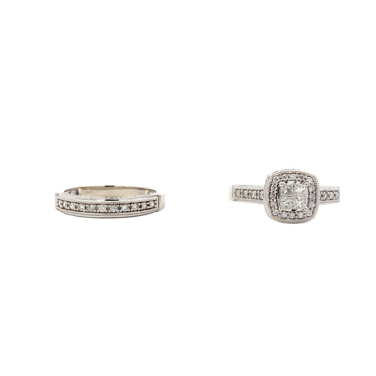 10K White Gold Diamond Engagement & Wedding Ring Set - 0.5ct - ipawnishop.com